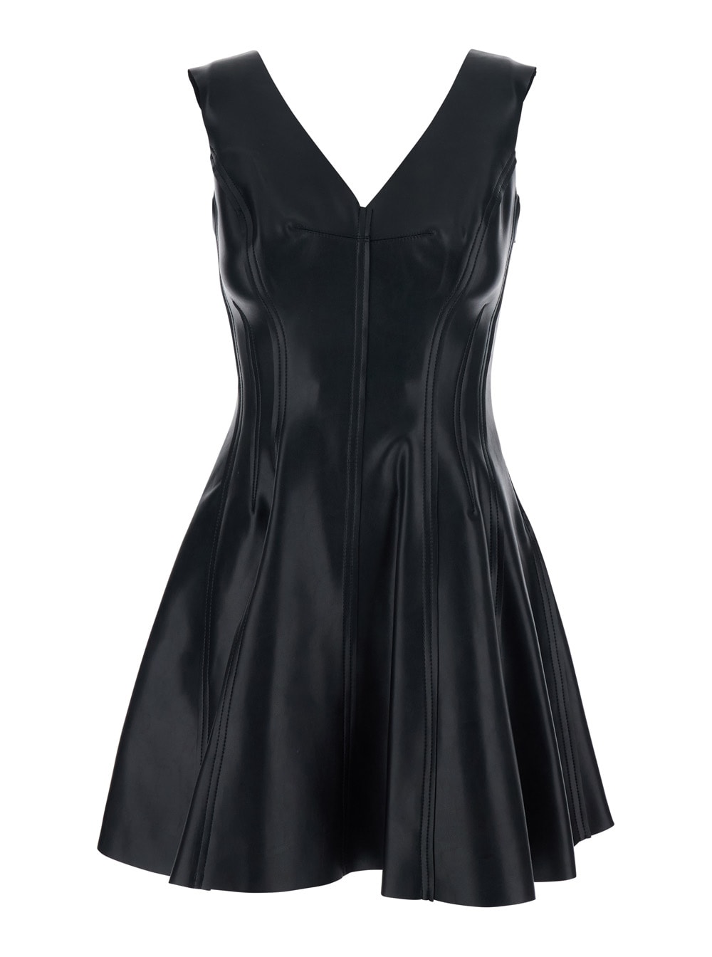 Norma Kamali Grace Black Short Dress With V-neck In Faux Leather Woman In Black
