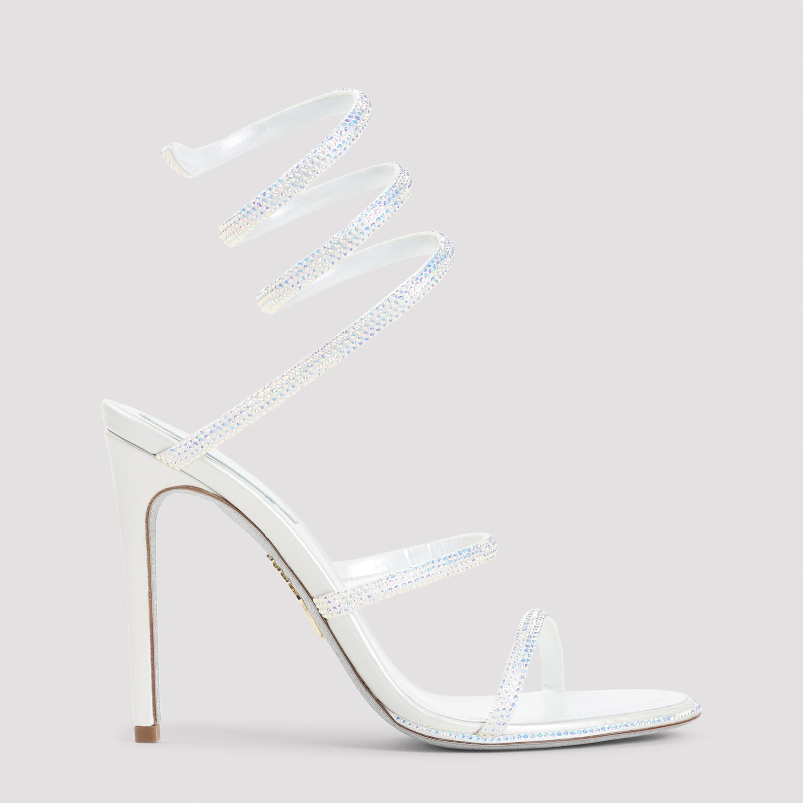 René Caovilla Ivory Leather Sandals With Striking Crystal-embellished Ankle Strap In White