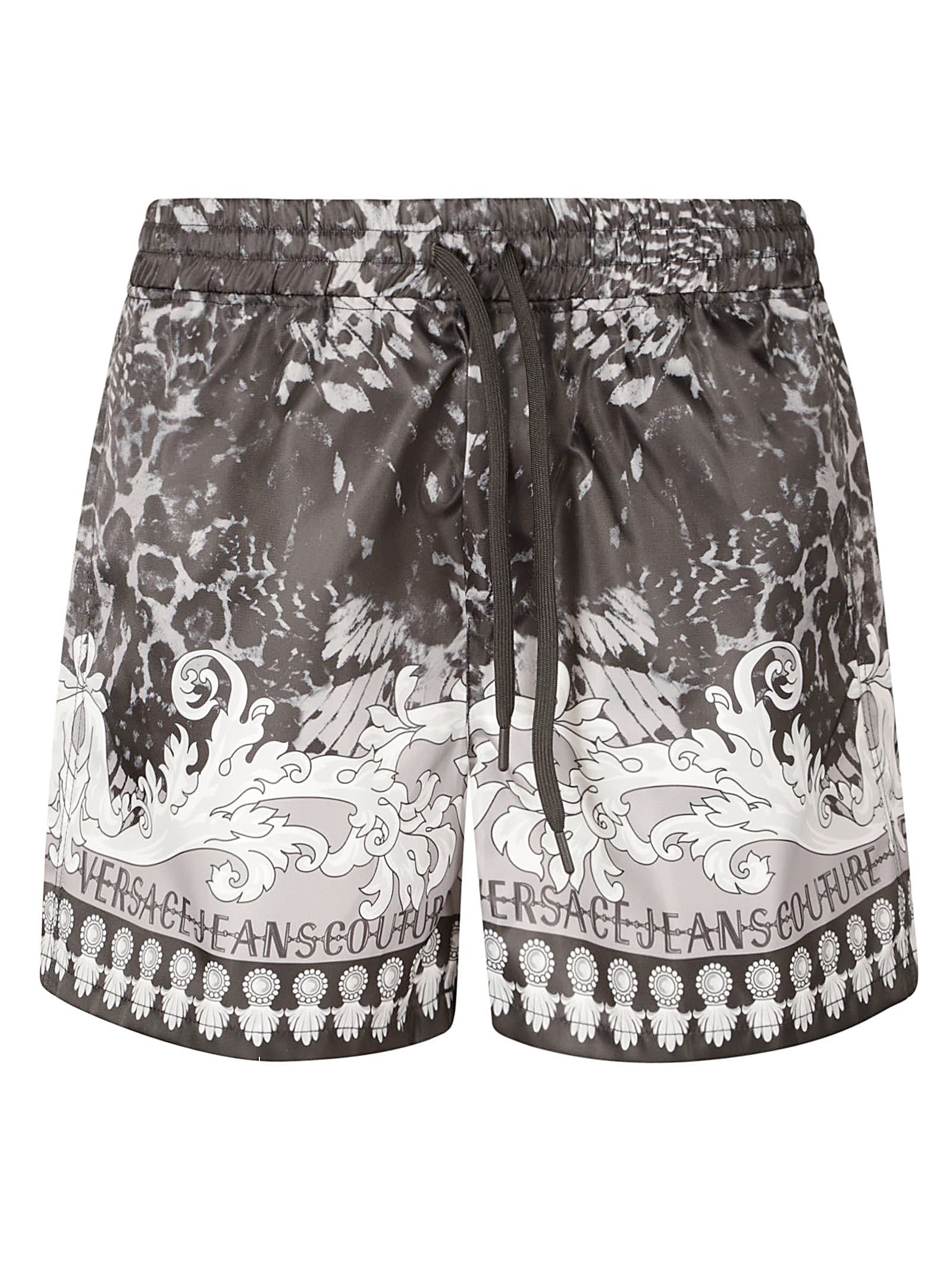 Shop Versace Jeans Couture Drawstring Waist Printed Shorts In Black