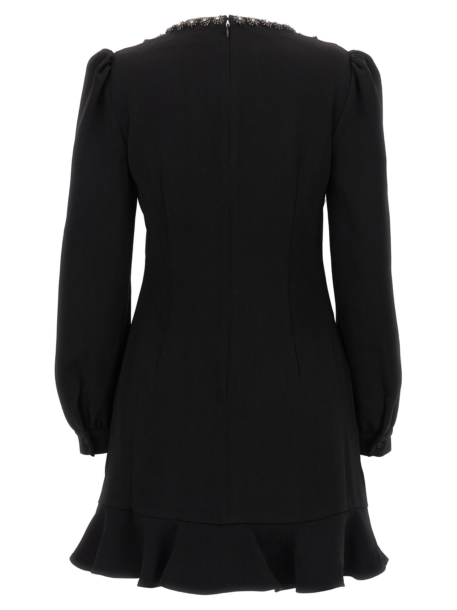 Shop Self-portrait Black Crepe Embellished Dress In Nero