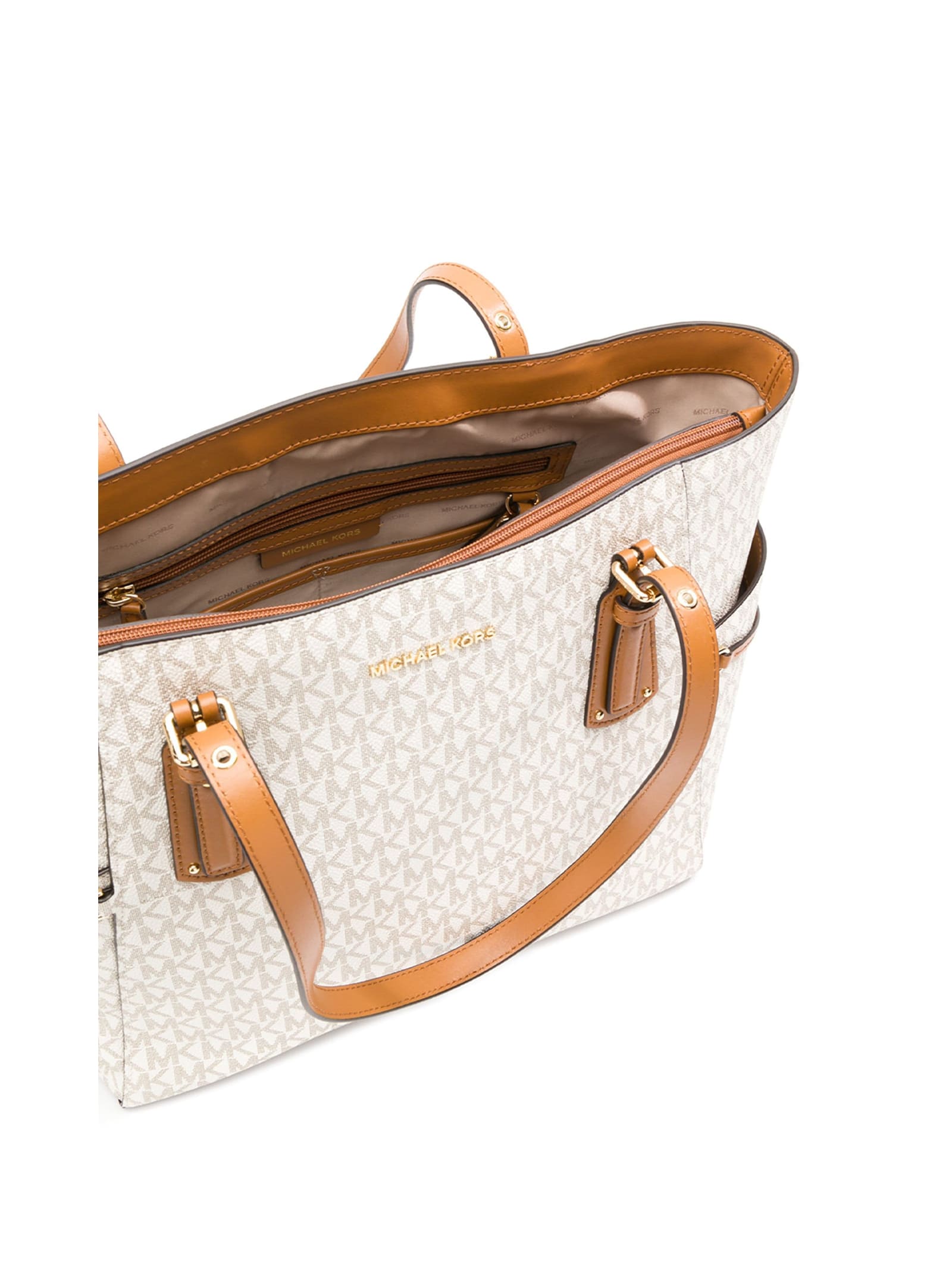Shop Michael Kors White Voyager Shopper With Logo In Vanilla