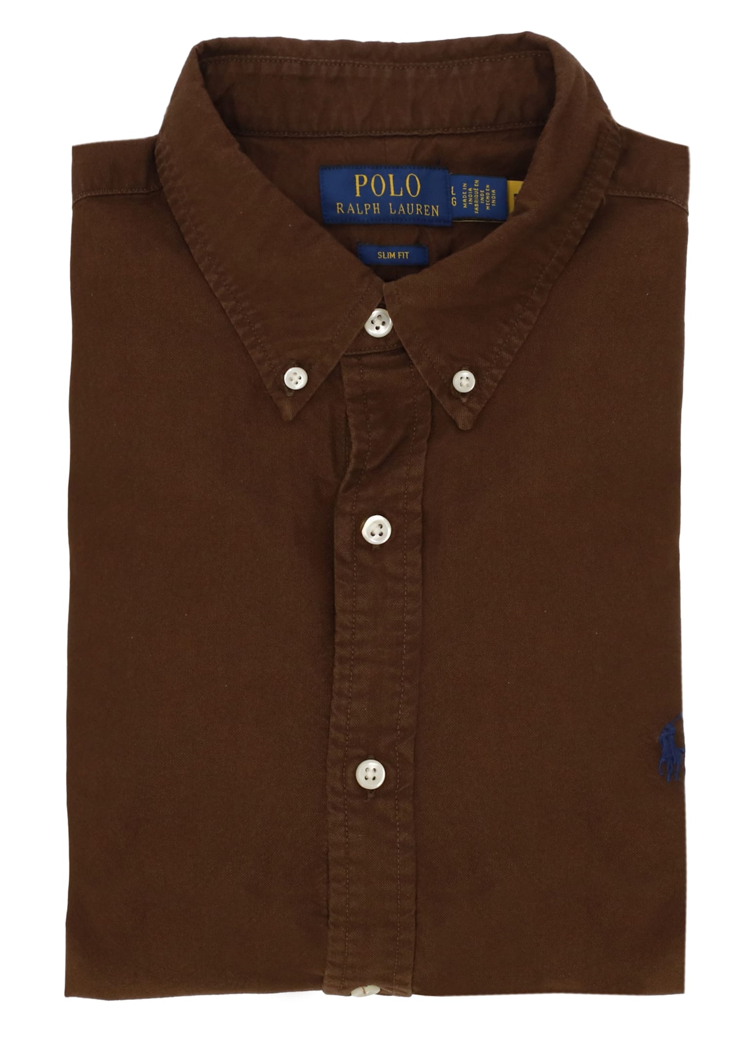 Ralph Lauren Cotton Shirt With Button-down Collar And Pony Embroidery In Brown