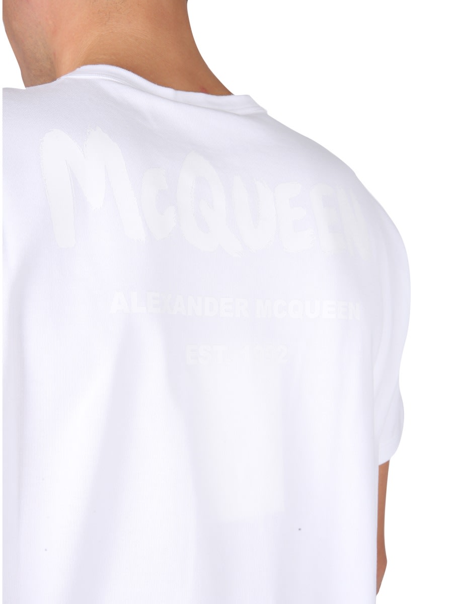 Shop Alexander Mcqueen T-shirt With Graffiti Logo Print In White