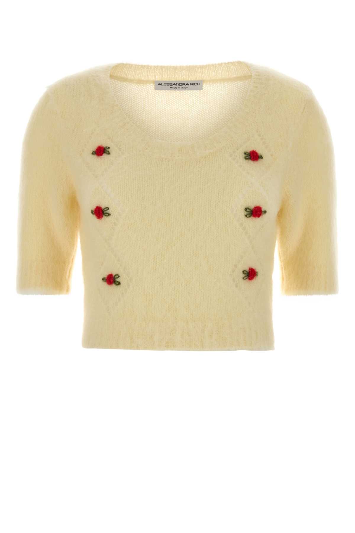 Alessandra Rich Women Short Sleeve Mohair Sweater In Yellow