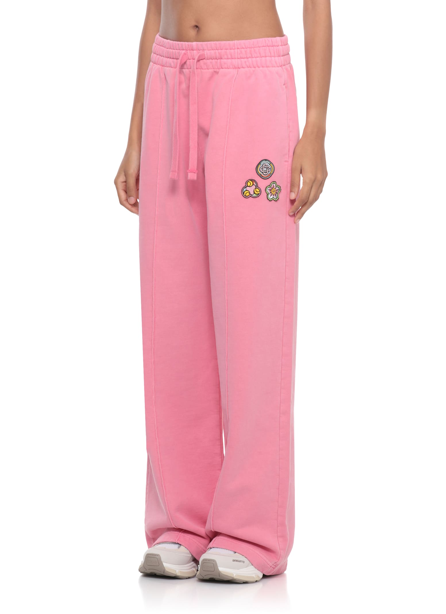 Casablanca Relaxed Wide-leg Cotton Pants With Embroidered Patches In Pink
