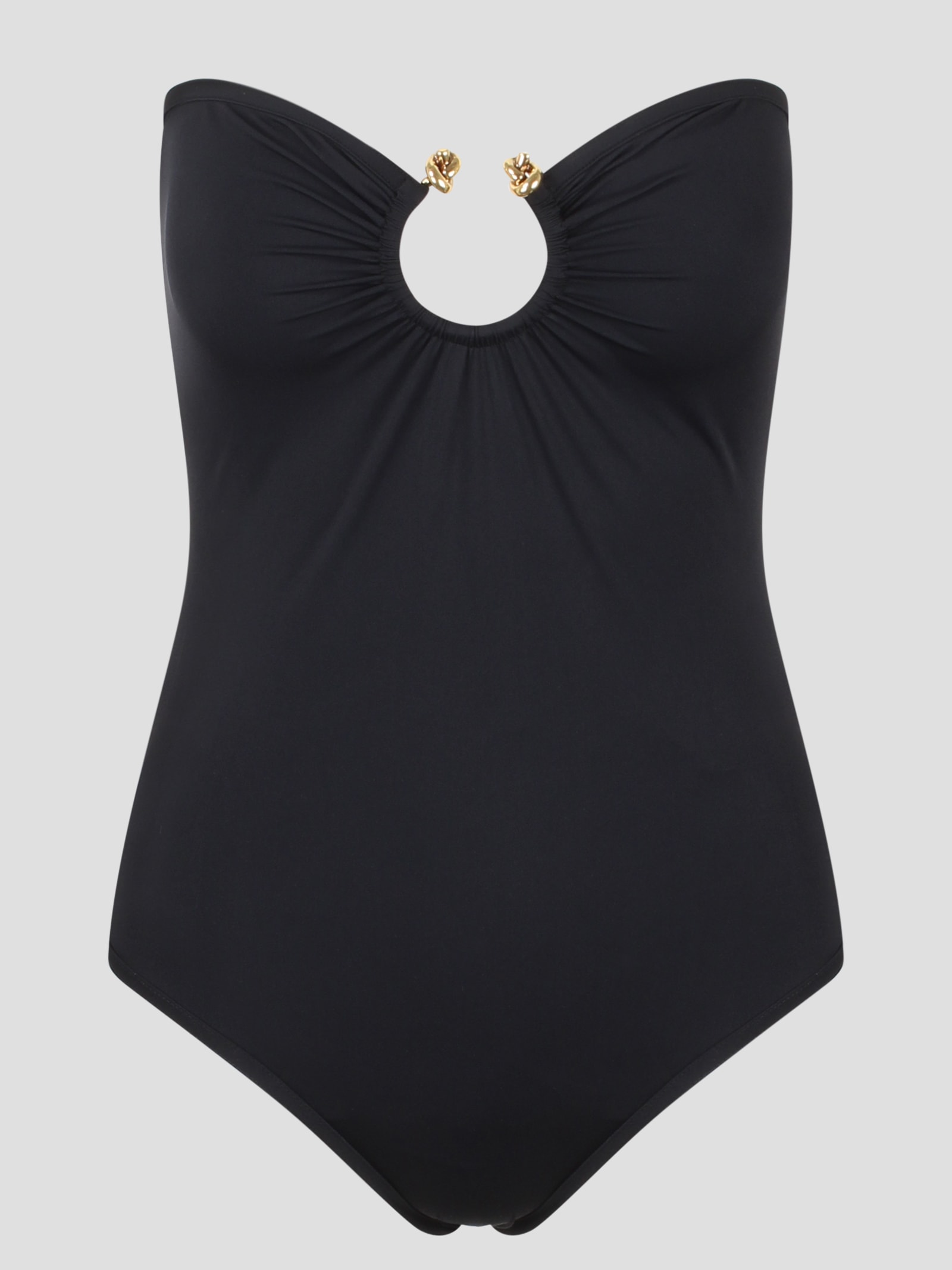 Shop Bottega Veneta Knot Ring Stretch Nylon Swimsuit In Black
