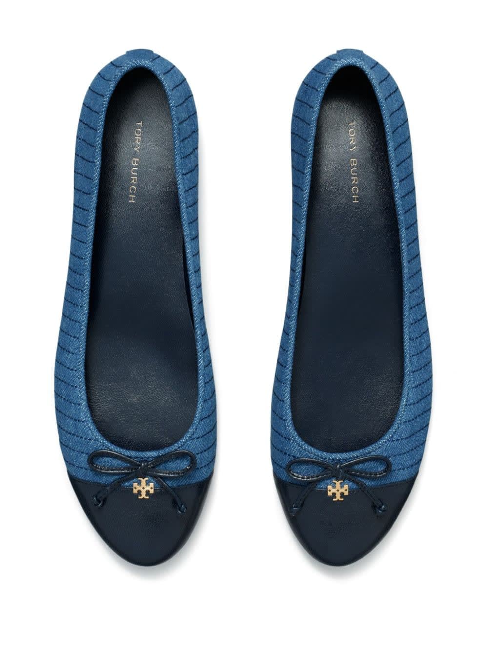 Shop Tory Burch Cap-toe Quilted Ballet Denim