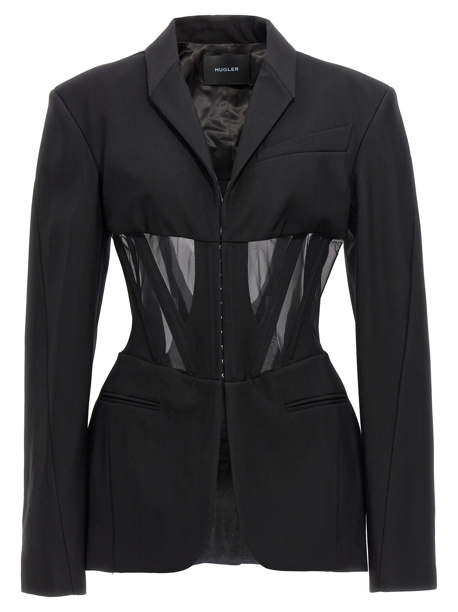 Mugler Mesh-paneled Cropped Jacket In Black