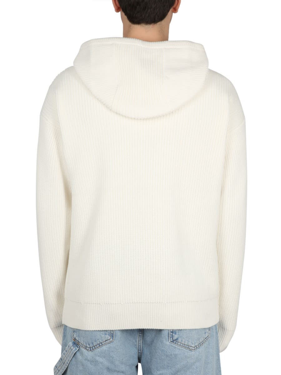 パーカー・フーディ Drole De Monsieur Ribbed White Hooded Shirt With Drawstring パーカー・フーディ Drole De Monsieur Ribbed White Hooded