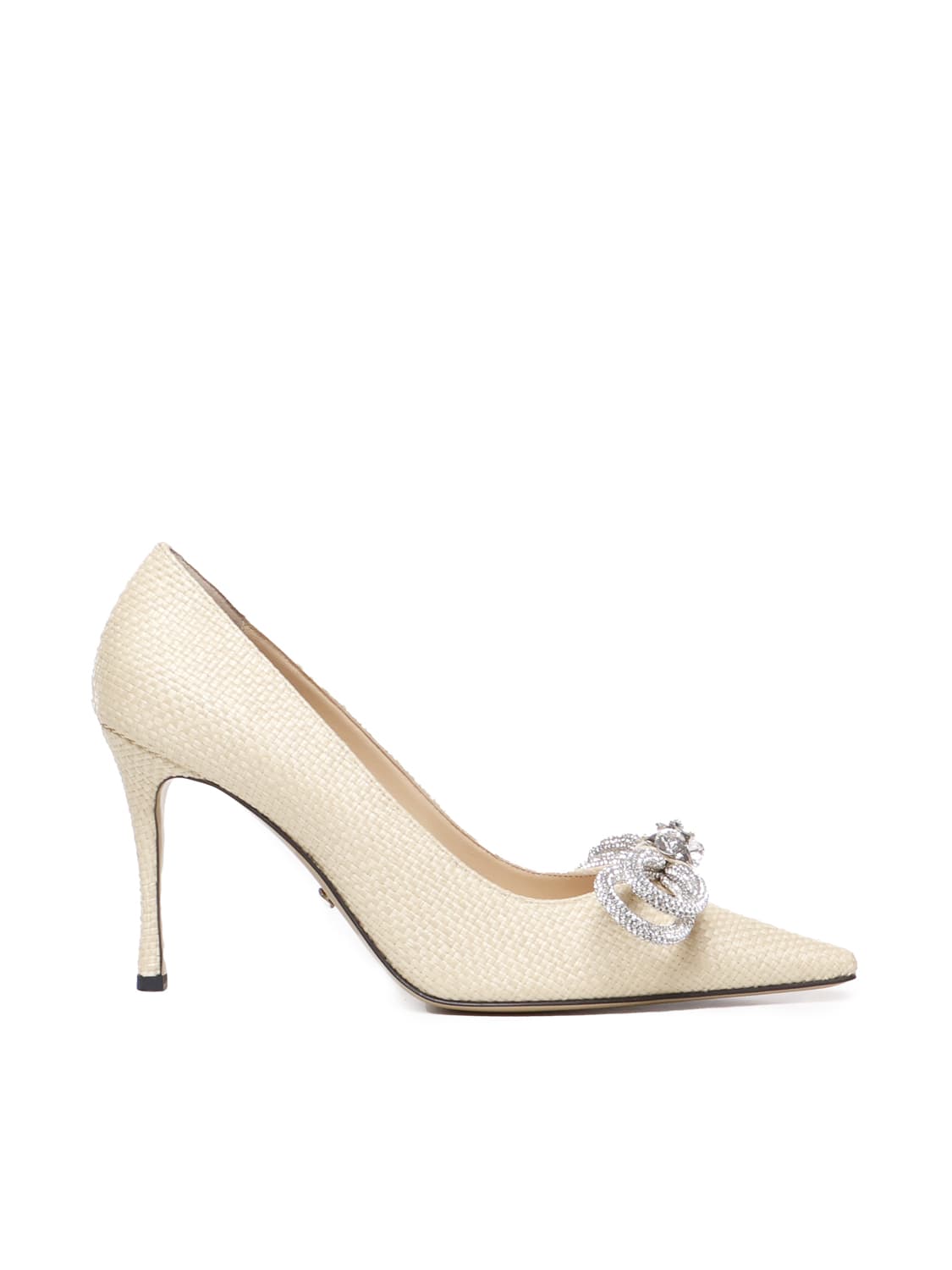 Raffia Pumps With Double Bow Crystals