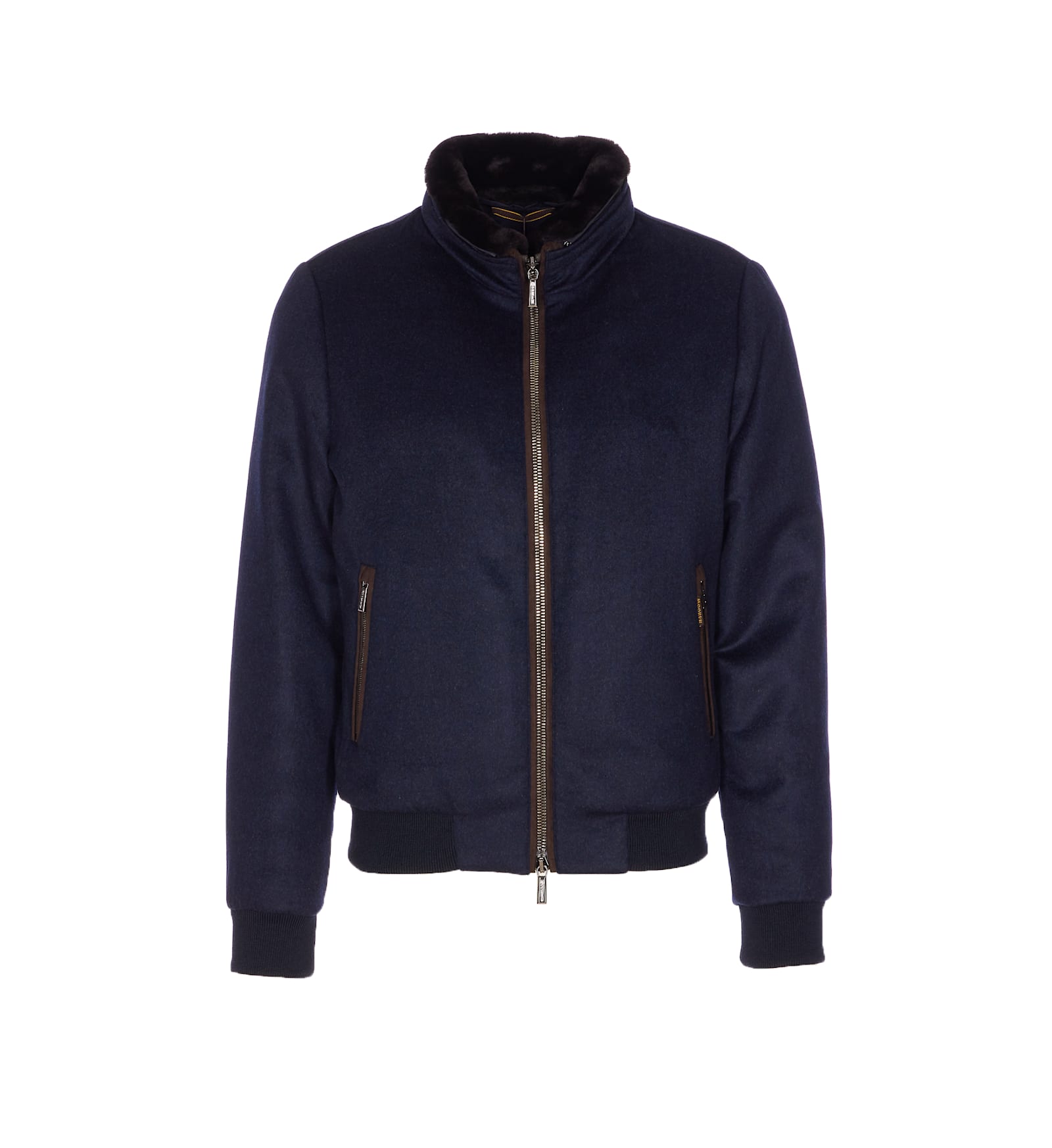 Moorer Padded Bomber Jacket In Wool And Cashmere In Blue