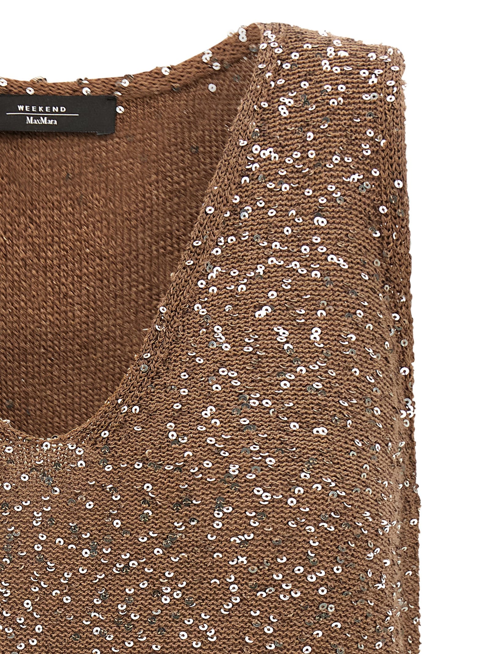 Weekend Max Mara Omens Acaici Sequin Knitted Top Marron Glace In Brown
