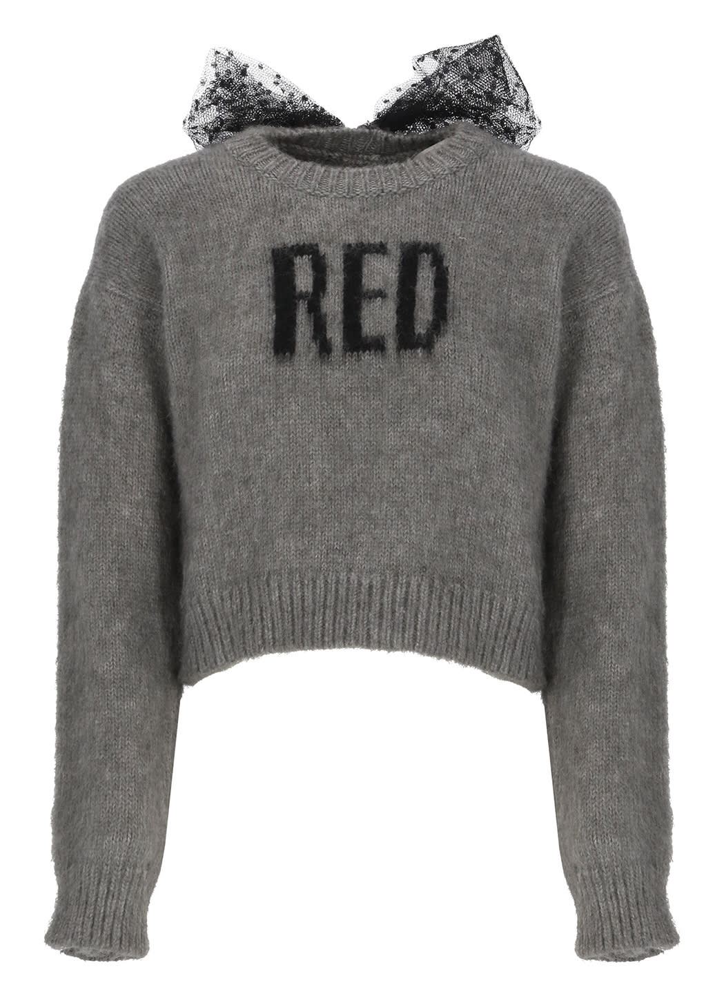 RED Valentino Red Crop Sweater In Grey With Tulle Point Desprit