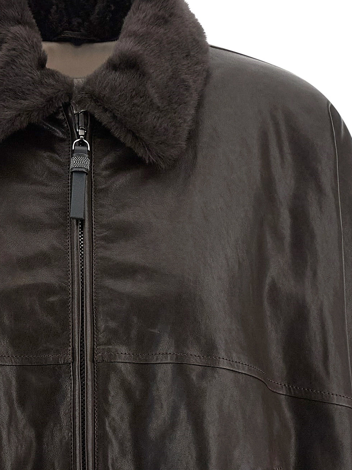 Brunello Cucinelli Women Aviator Leather Bomber In Black