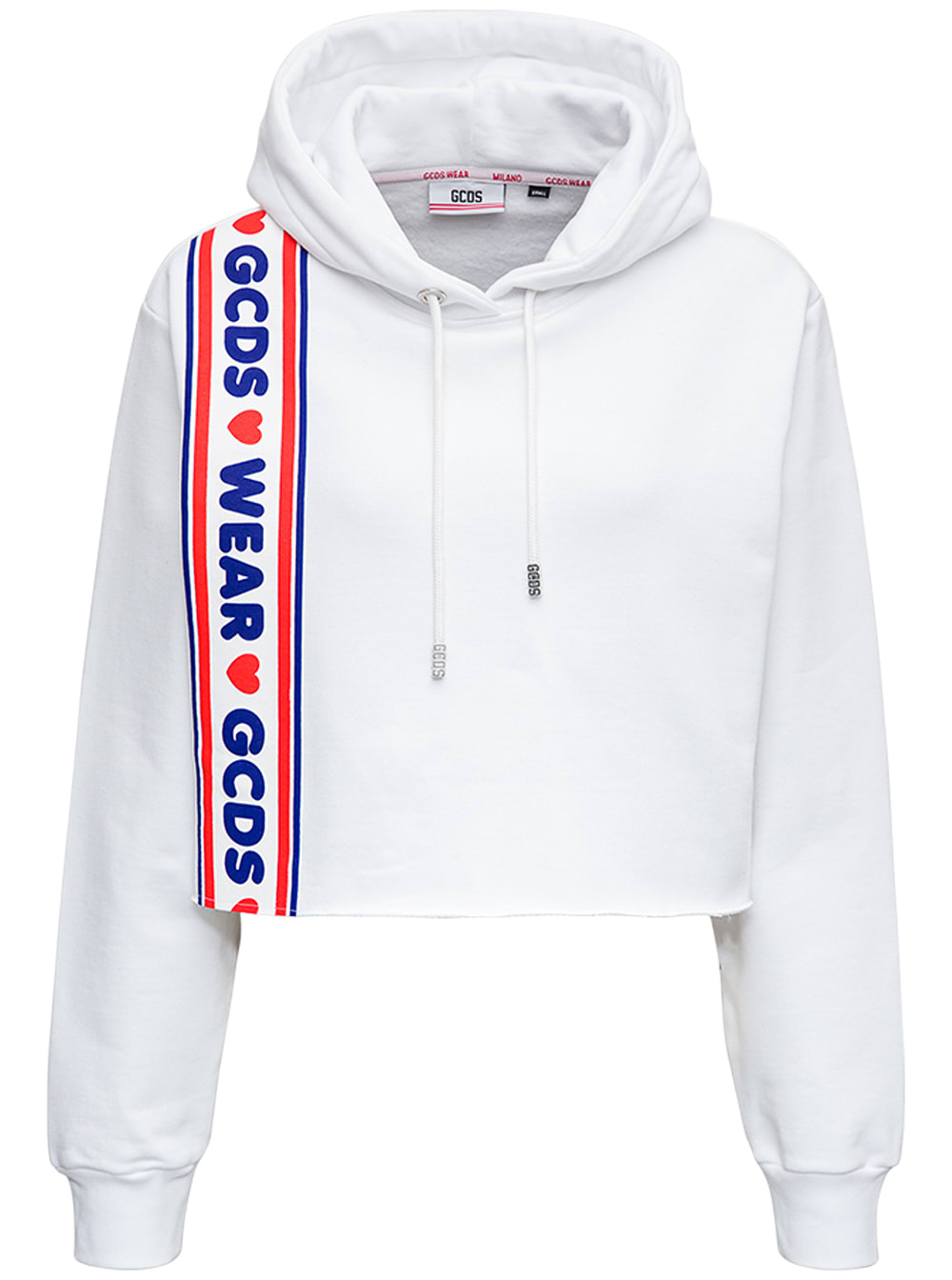 GCDS White Cotton Cropped Lovely Hoodie
