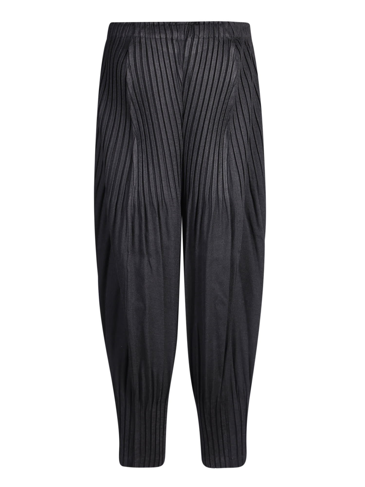 Issey Miyake Trousers Elastic Waistband Ribbed Cuffs In Black