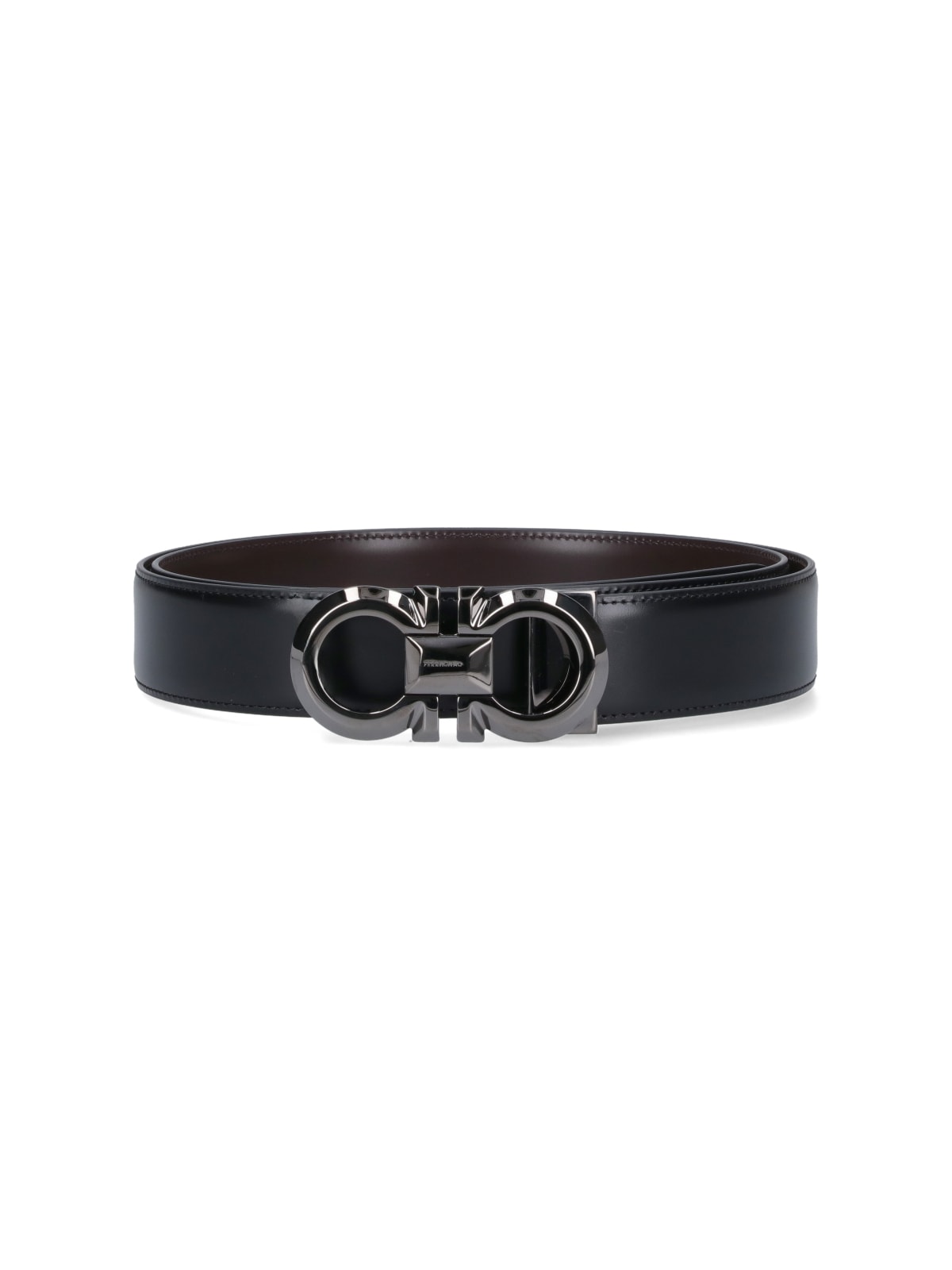 Shop Ferragamo Gancini Reversible Belt In Black