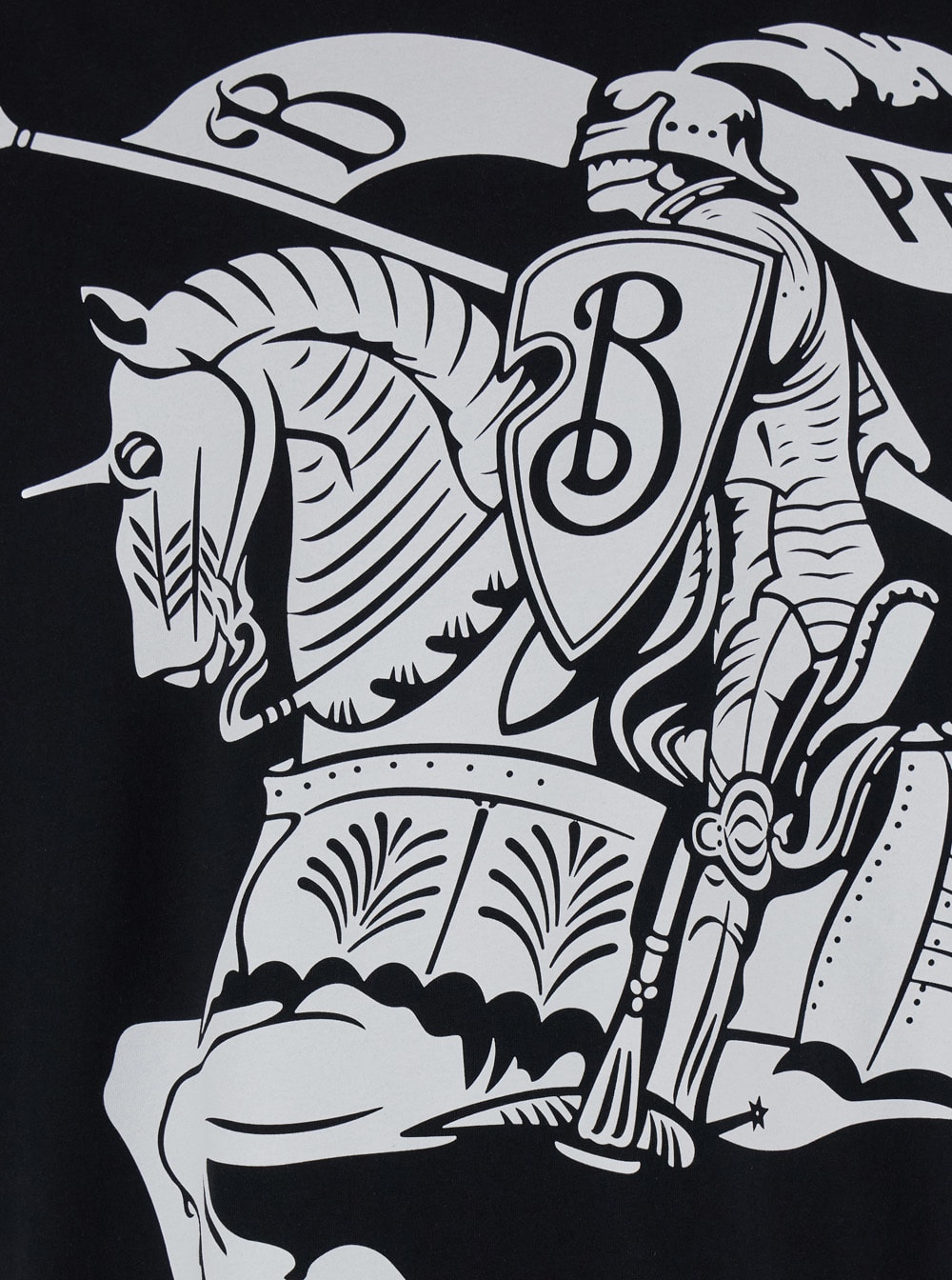 Shop Burberry Black T-shirt With Contrasting Equestrian Knight Print In Cotton Man
