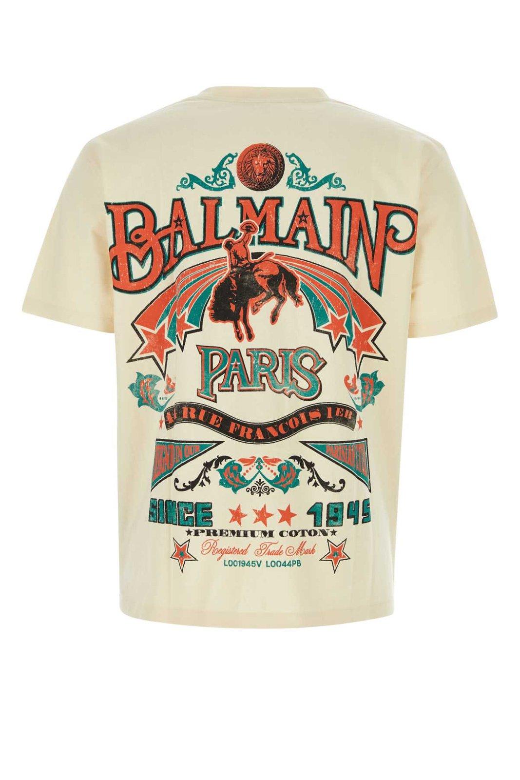 Shop Balmain Logo Signature Western T-shirt In Creme/multicolor