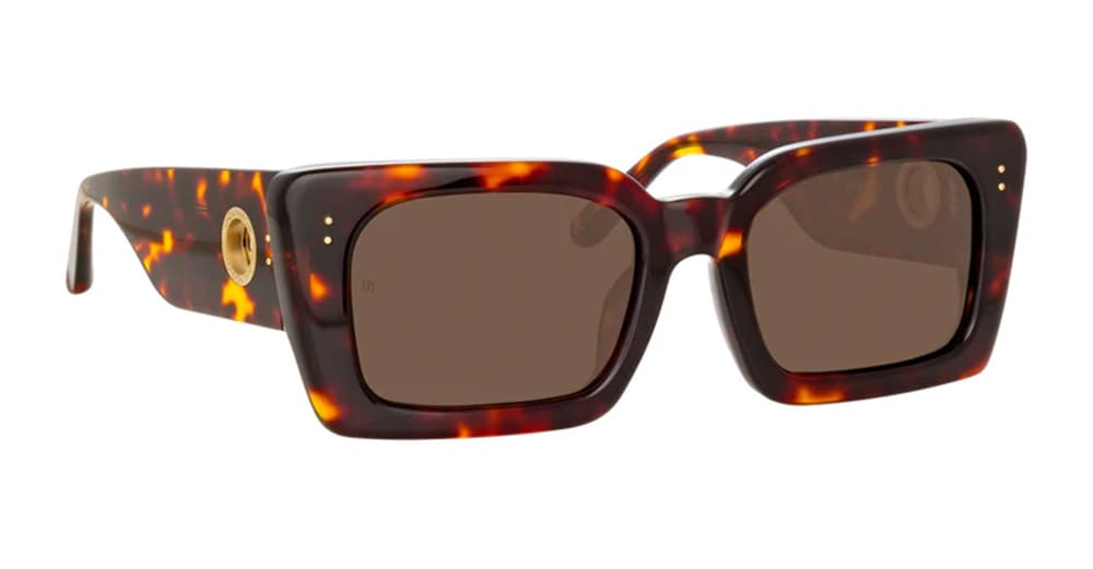 Linda Farrow Nieve Dark T-shell / Yellow Gold Sunglasses In Brown