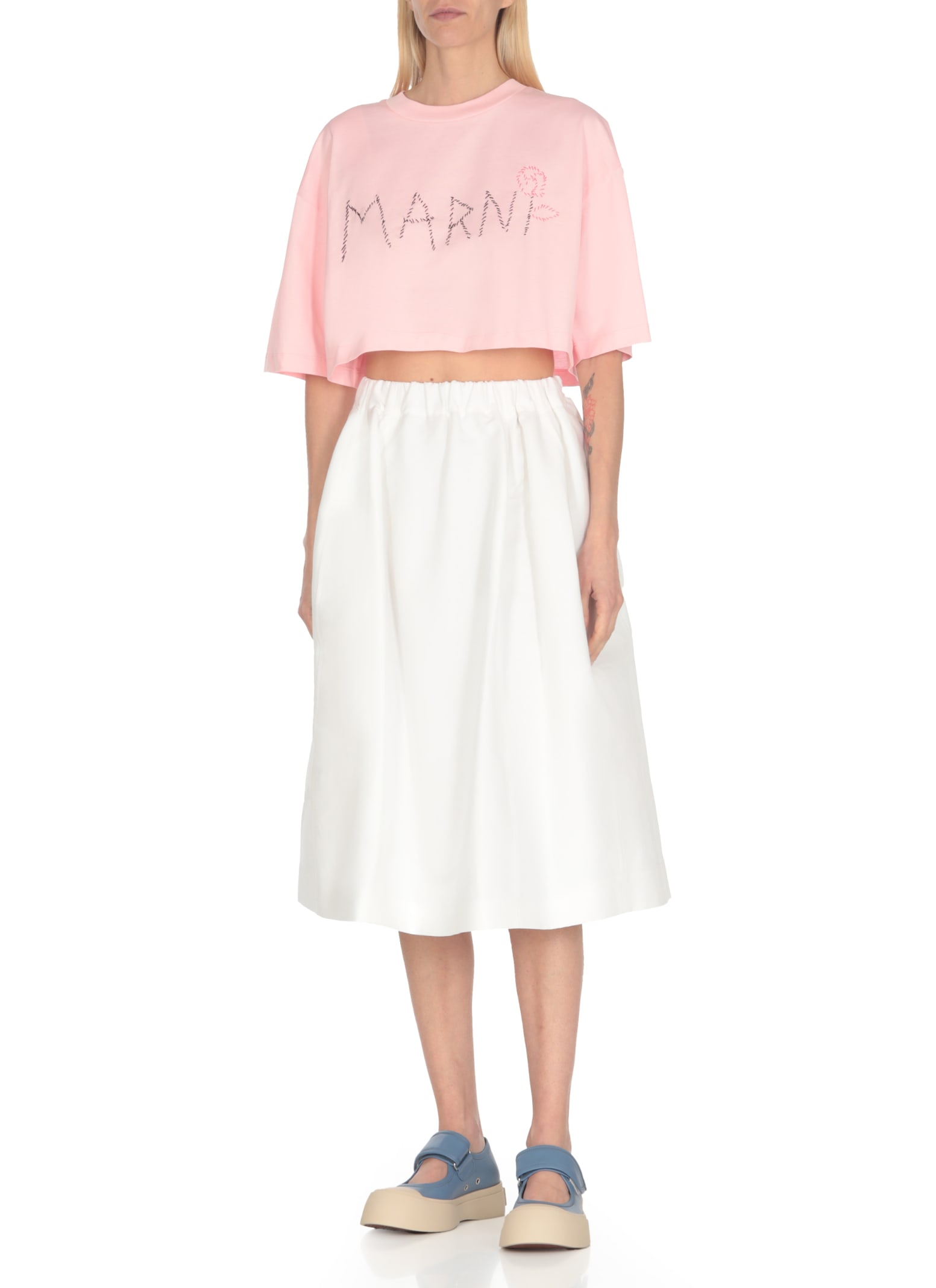 Shop Marni T-shirt With Logo In Pink