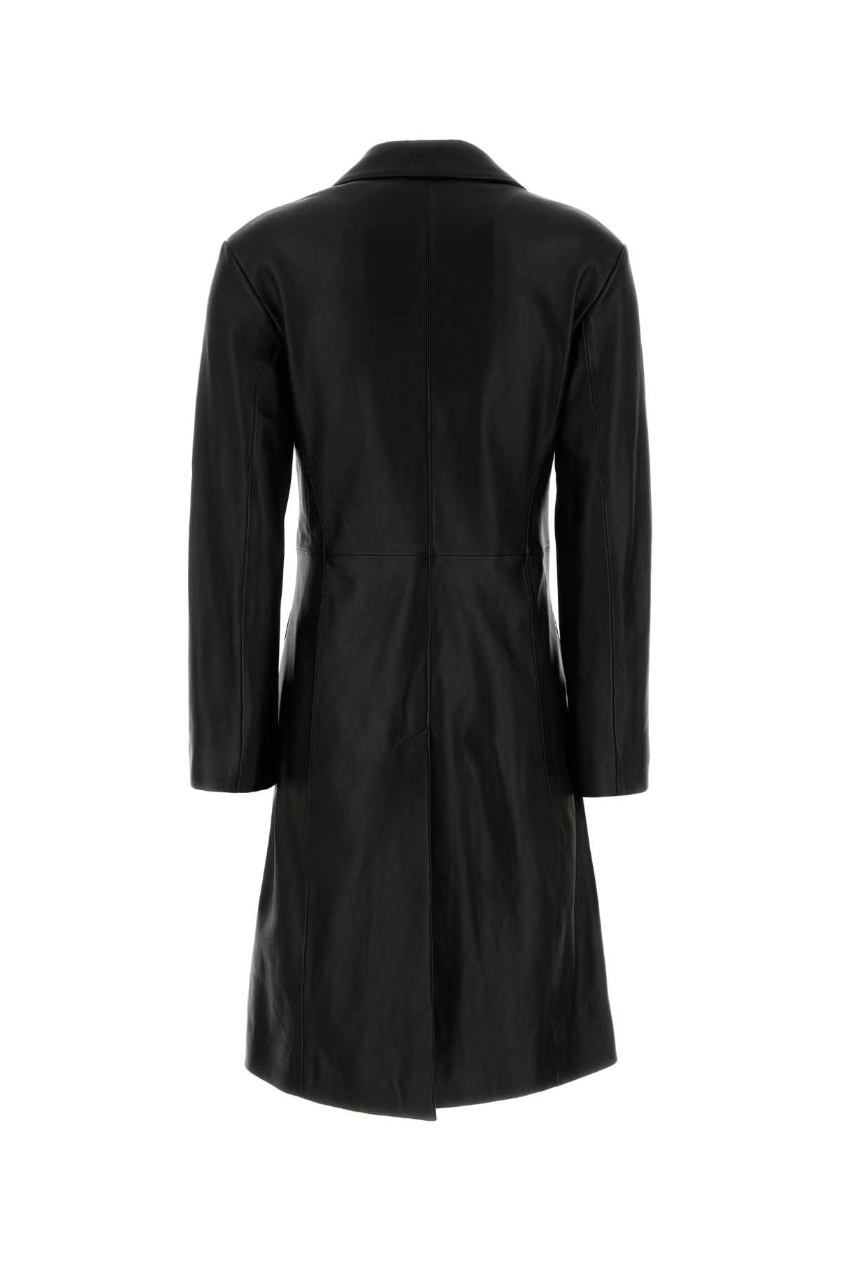 Balenciaga Tailored Leather Coat Featuring Notched Lapels In Black