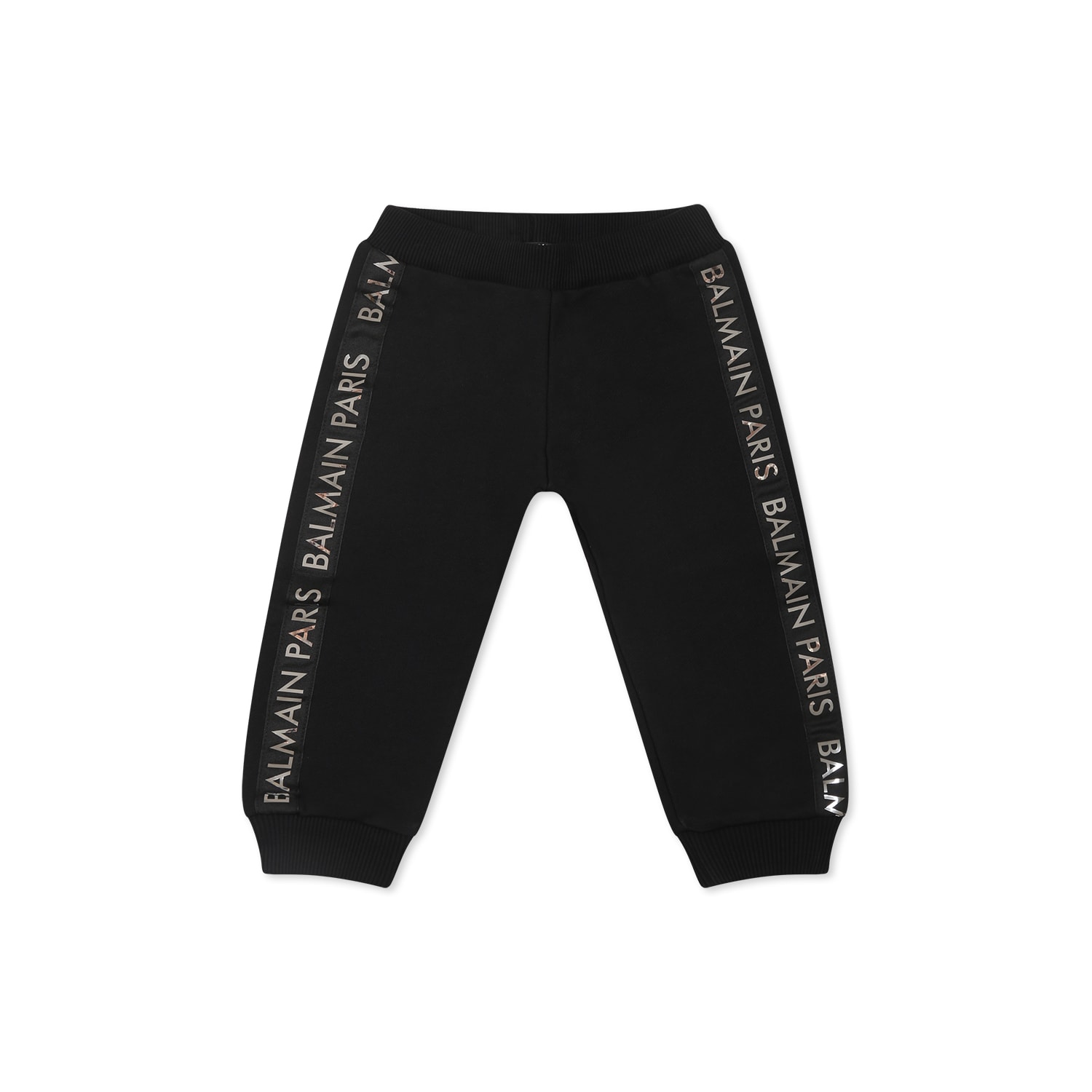 Balmain Black Trousers For Babykids With Logo In Black