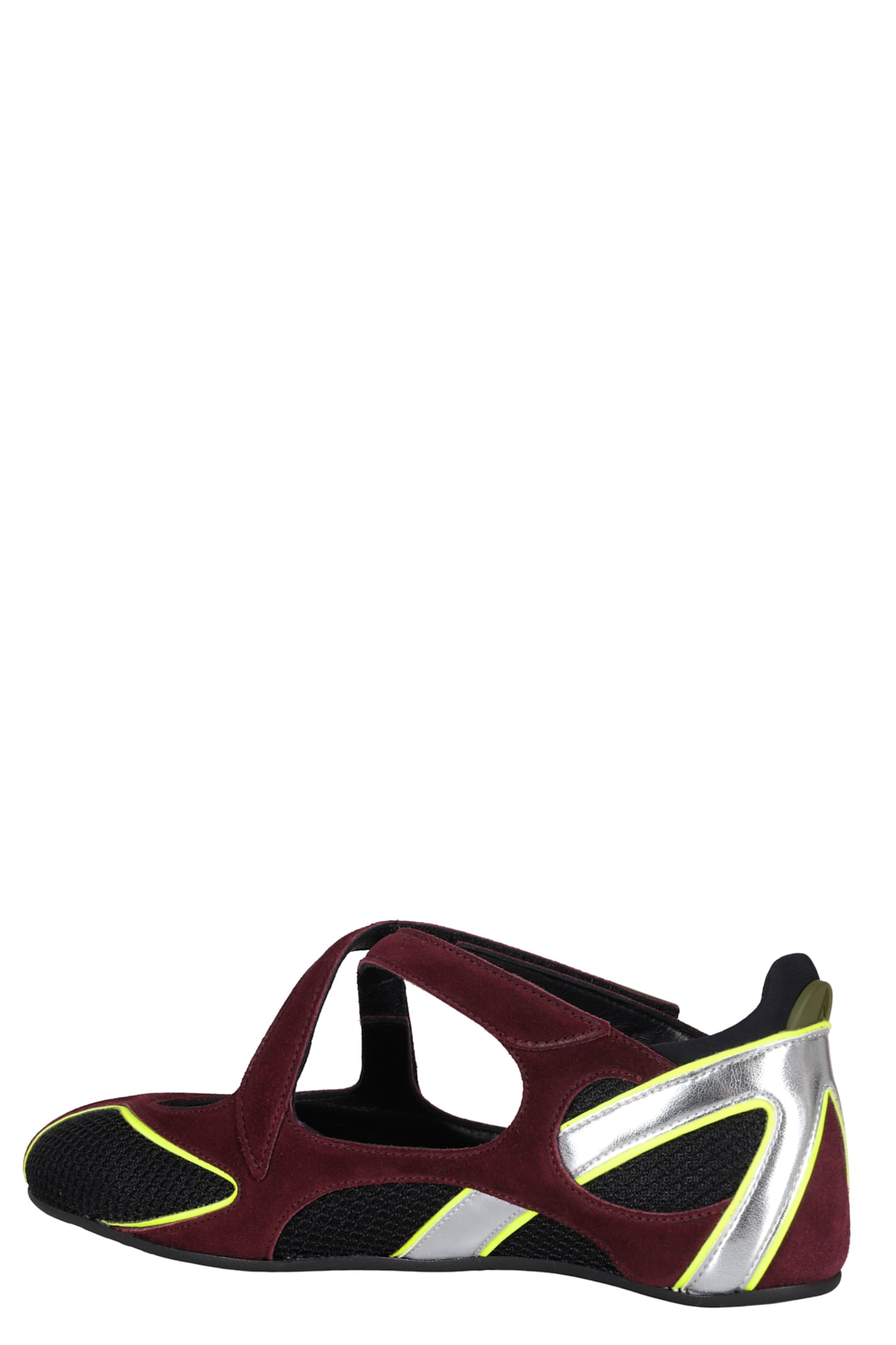 Attico Nomad Bordeaux Ballet Shoes With Criss-crossed Straps And Mesh Panels In Tech Fabric And Suede Woman