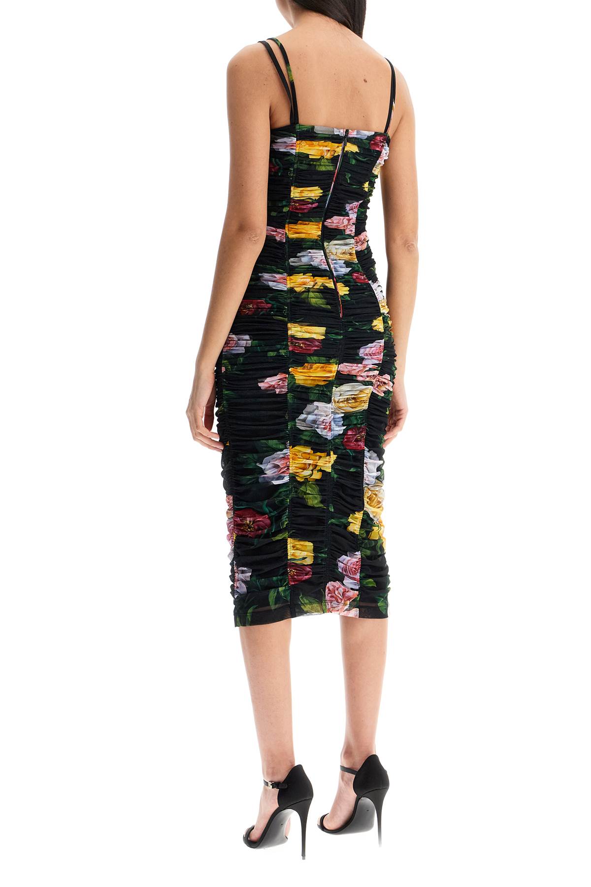 Dolce & Gabbana Paneled Ruched Floral-print Tulle Dress