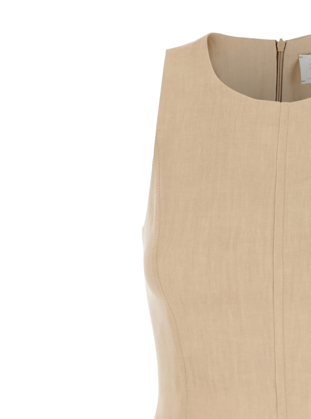Eleventy Beige Long Sleeveless Dress In Linen Woman In Neutral