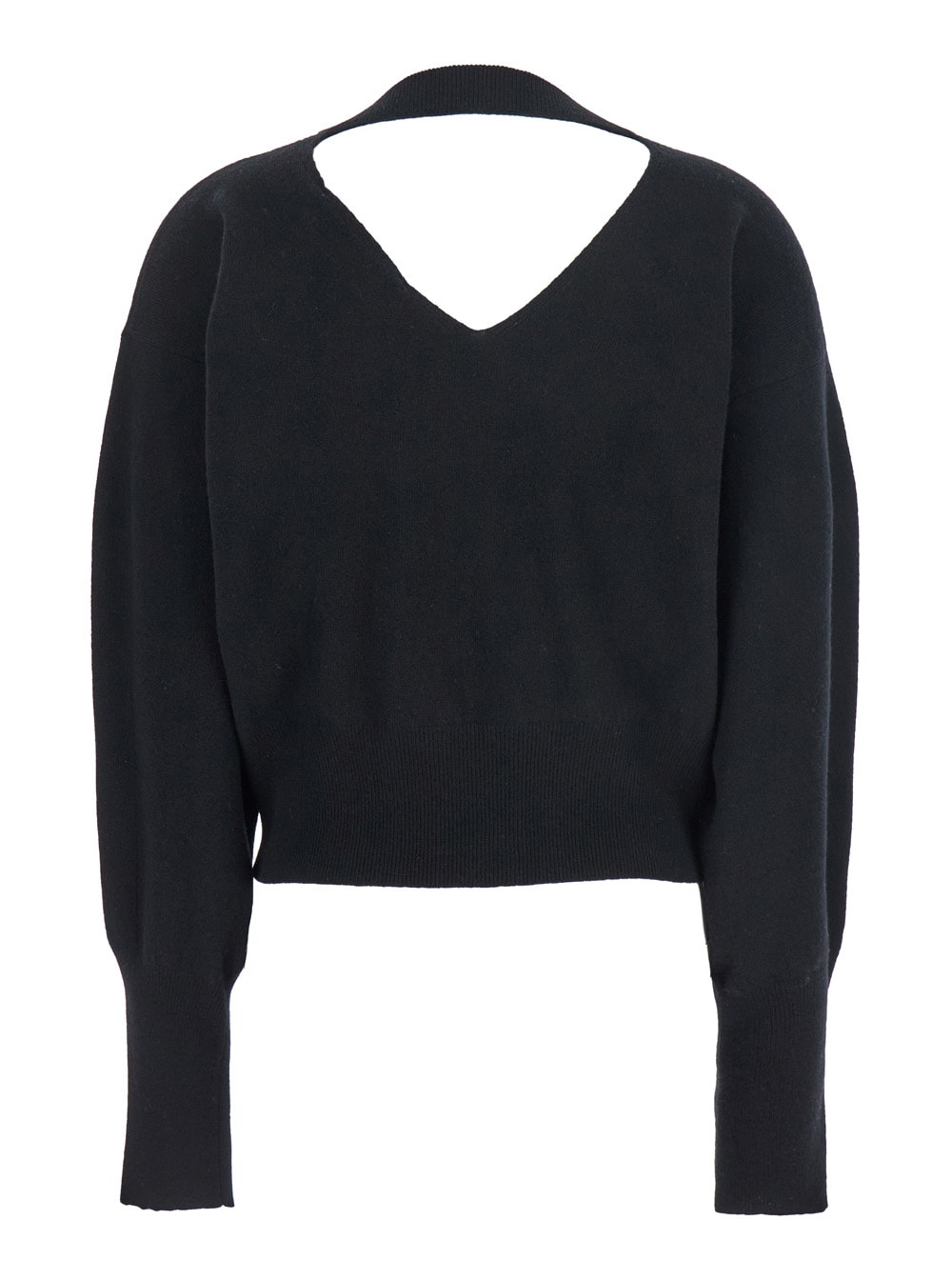 Federica Tosi Black V-neck Sweater With Cut-out Detail On The Back In Wool And Cashmere Blend Woman In Blue