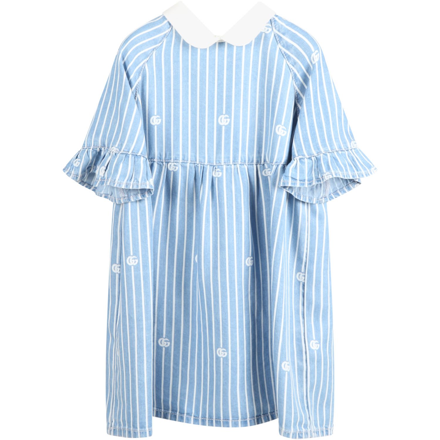 Gucci Light Blue Dress For Babygirl With Double Gg