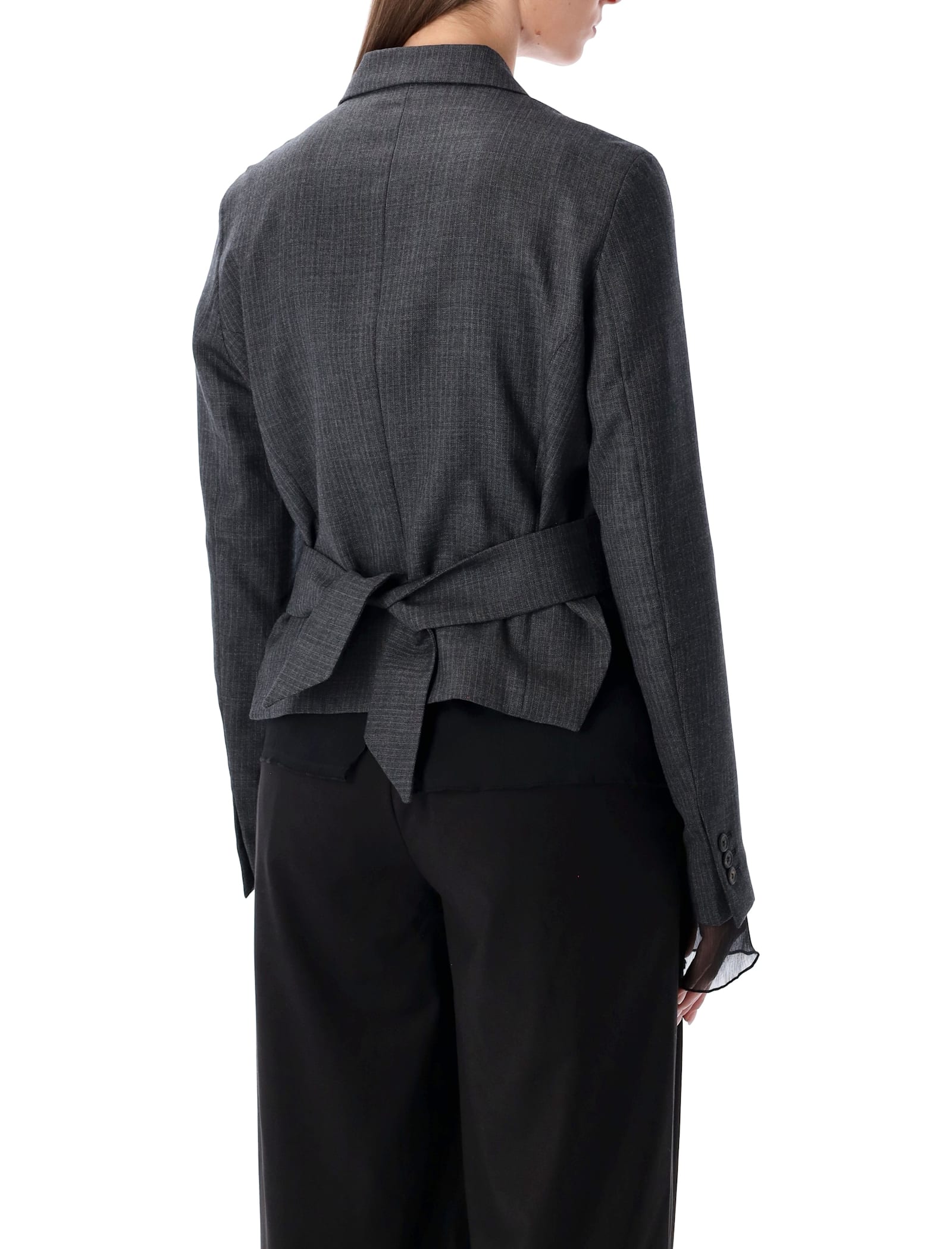 Our Legacy Smoke Grey Wrap Blazer In Micro Herringbone In Black