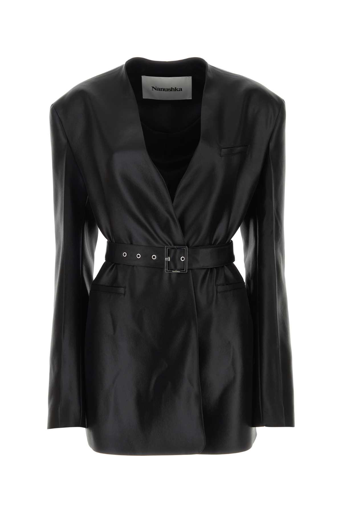 Black Synthetic Leather Blazer