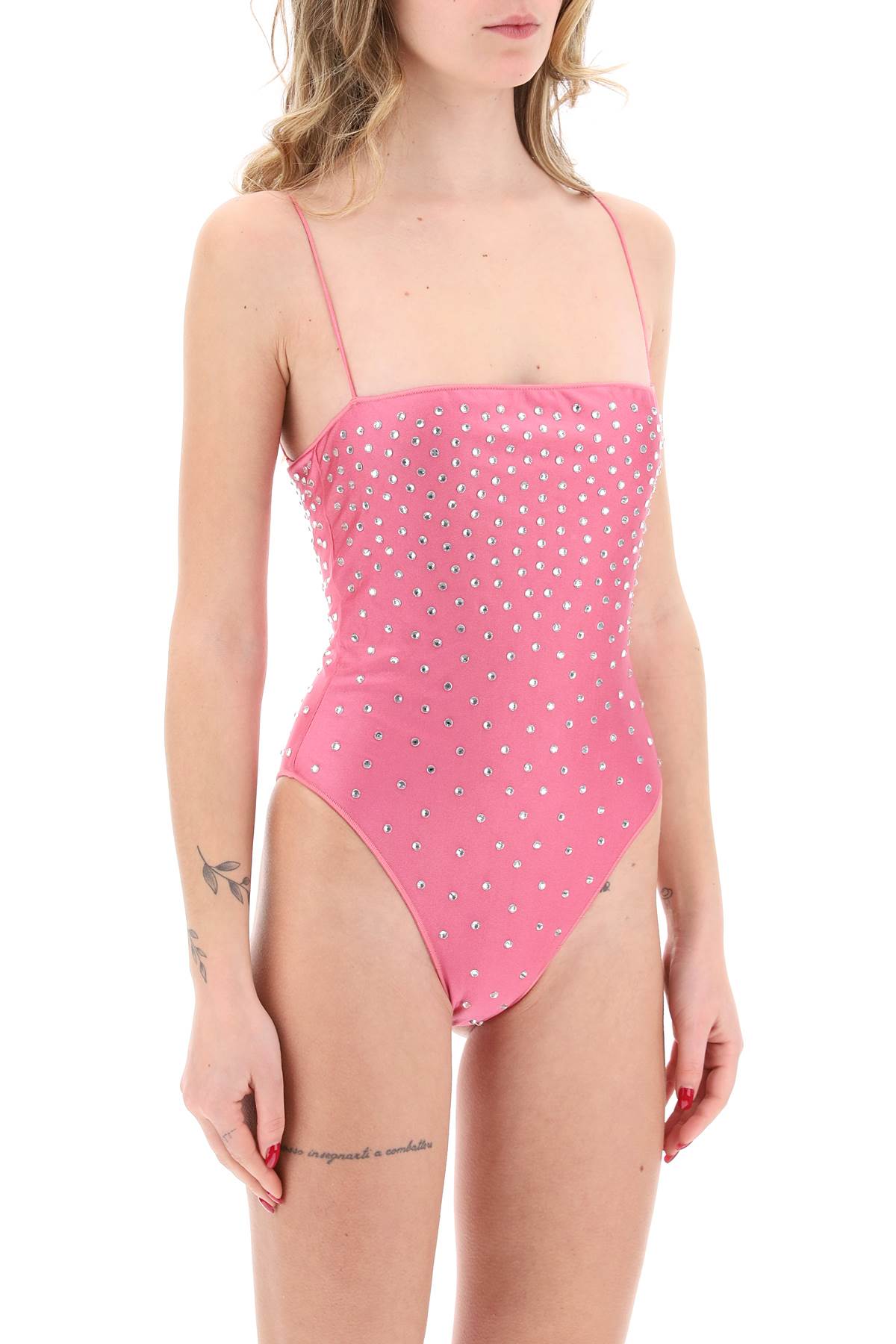 Shop Oseree One-piece Swimsuit With Crystals In Flamingo (fuchsia)