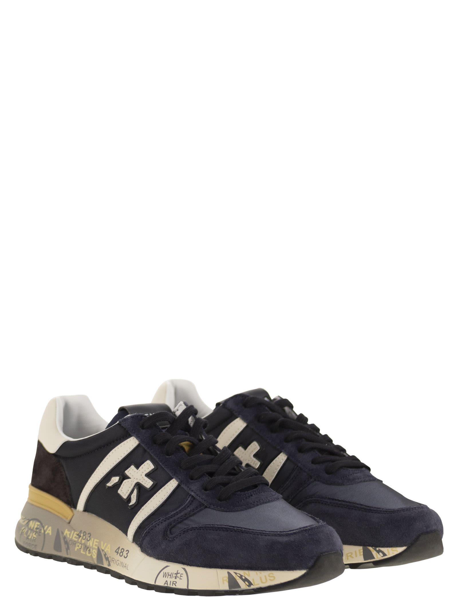 Premiata Casual Low Top Sneakers With Contrast Sole In Black