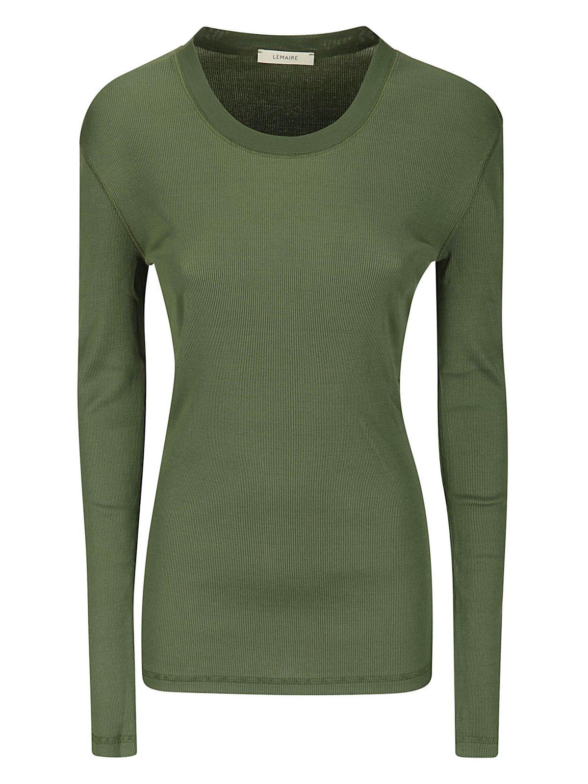 Shop Lemaire Long Sleeved Crewneck T-shirt In Green