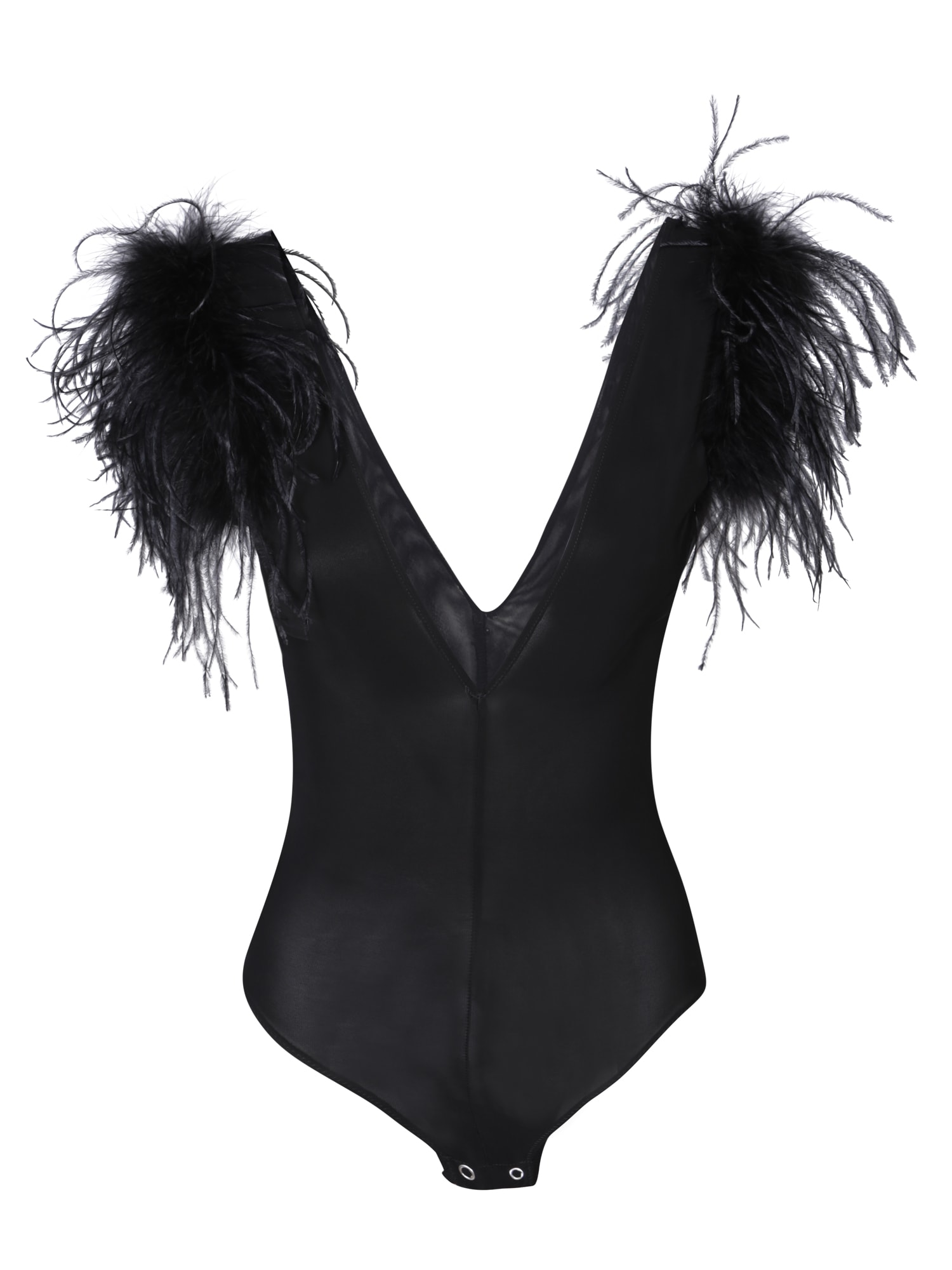 Shop Pinko Buttafuoco Feather-trimmed Bodysuit In Black