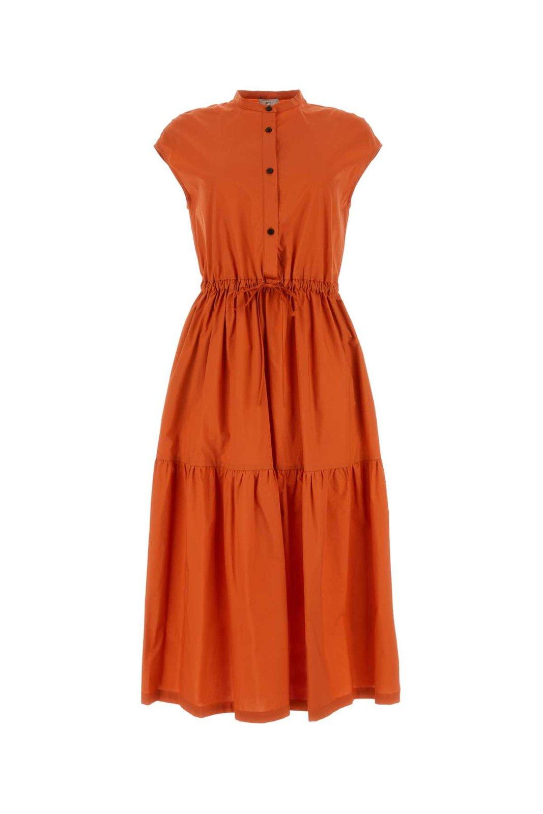 Shop Woolrich Button Detailed Drawstring-waist Ruched Dress In Orange