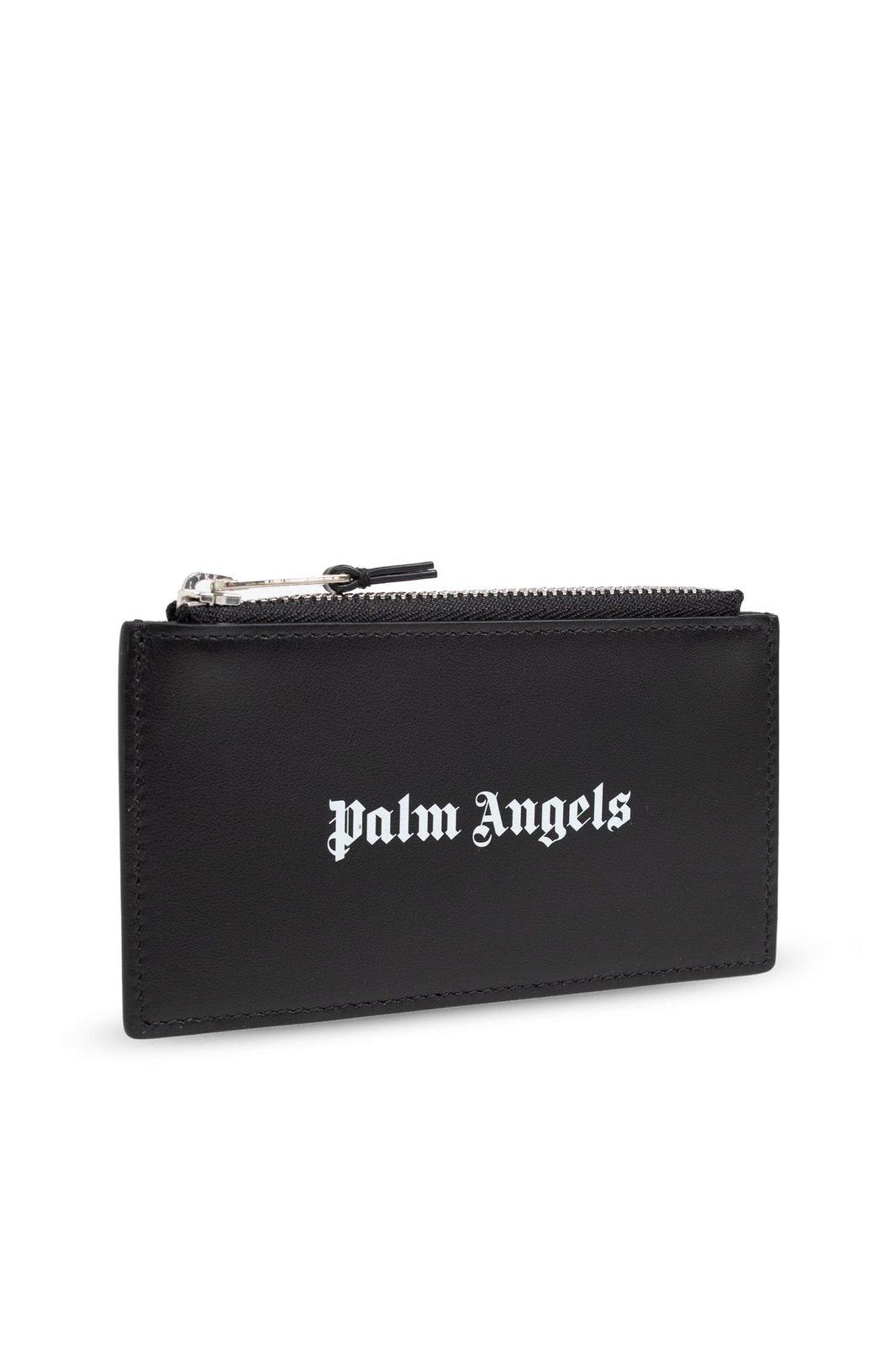 Shop Palm Angels Logo Printed Zipped Cardholder In Black/white