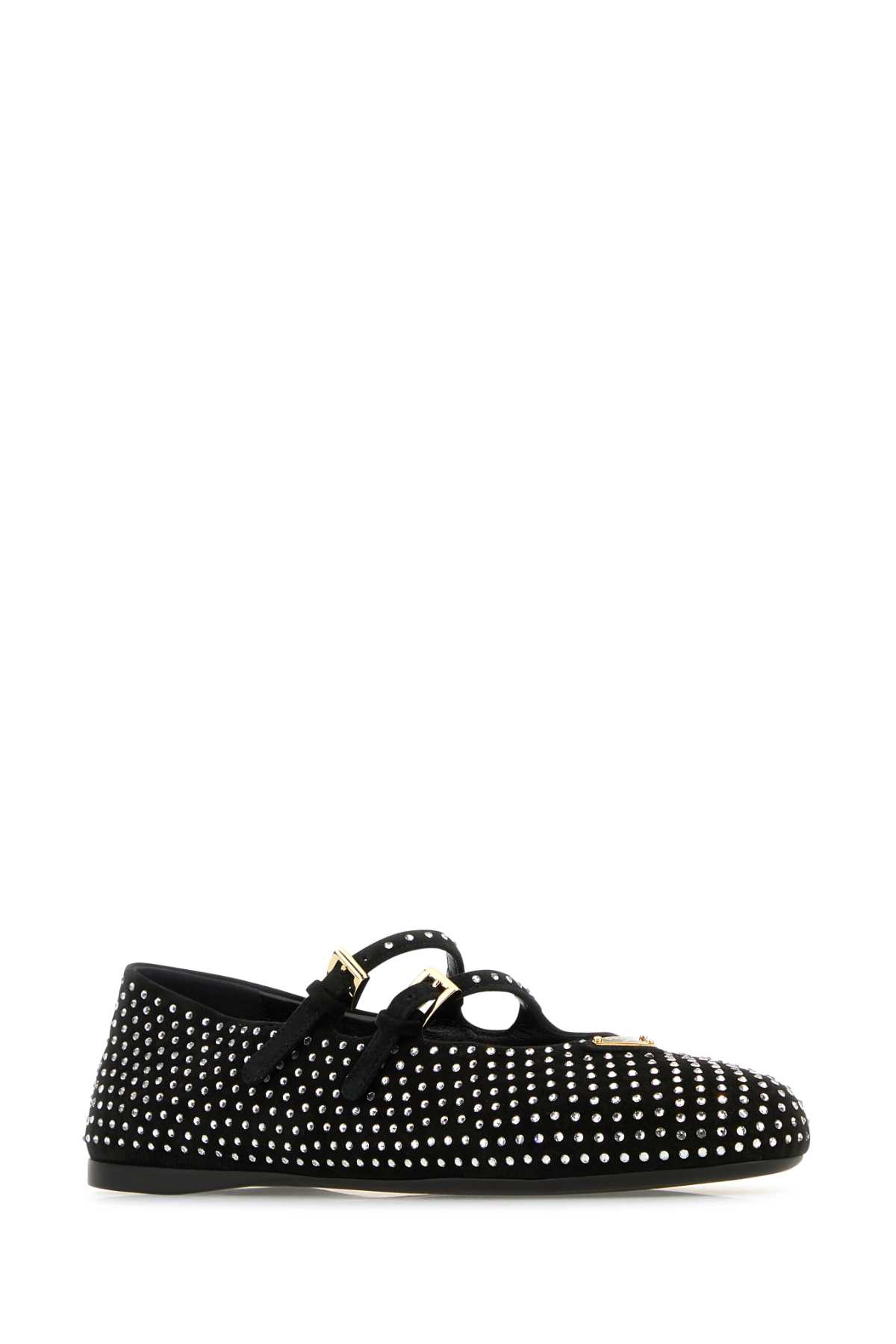 Prada Crystal Saffiano Dual Mary Jane Ballerina Flats In Cristal