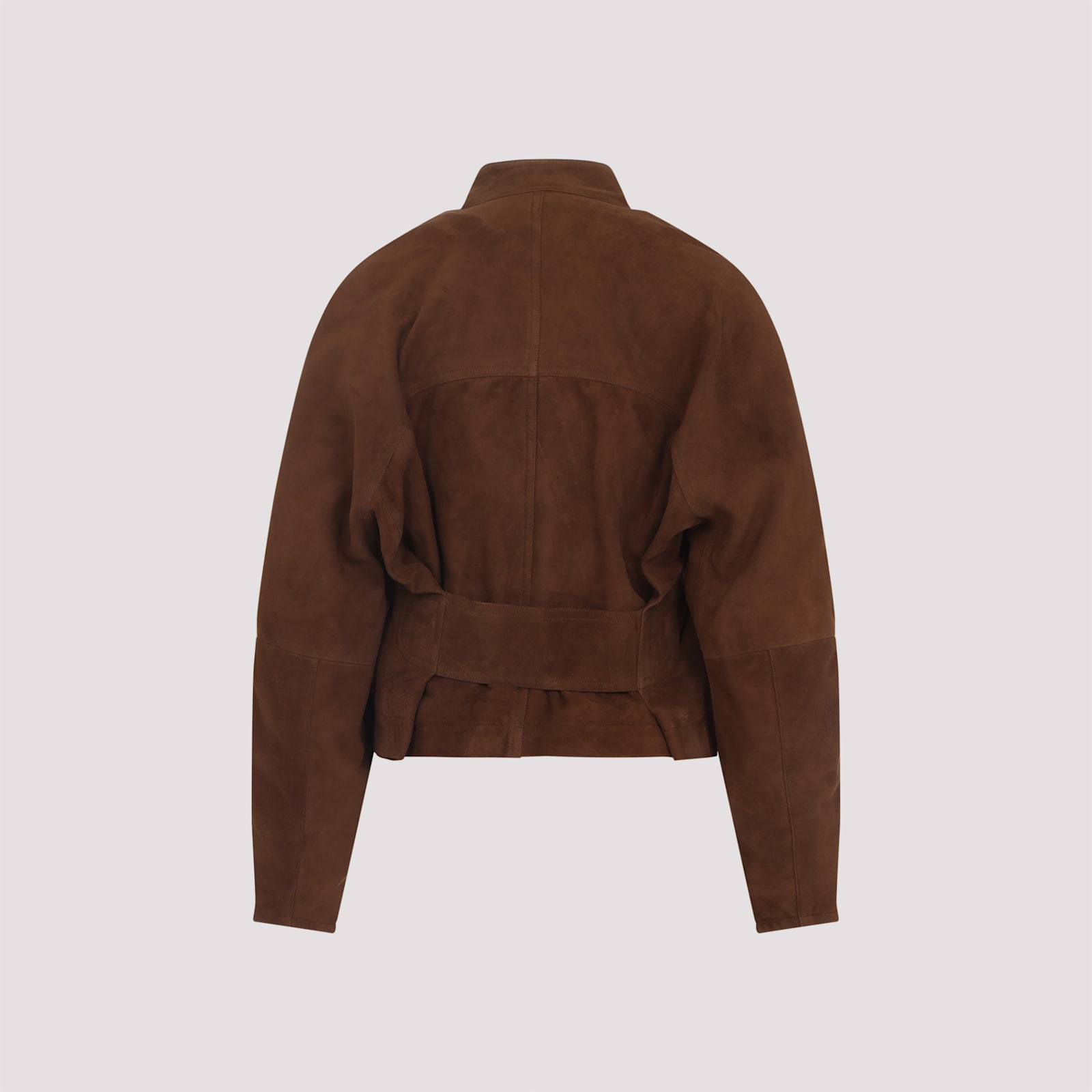 Alaïa High-collar Brown Suede Finish Jacket In Brown