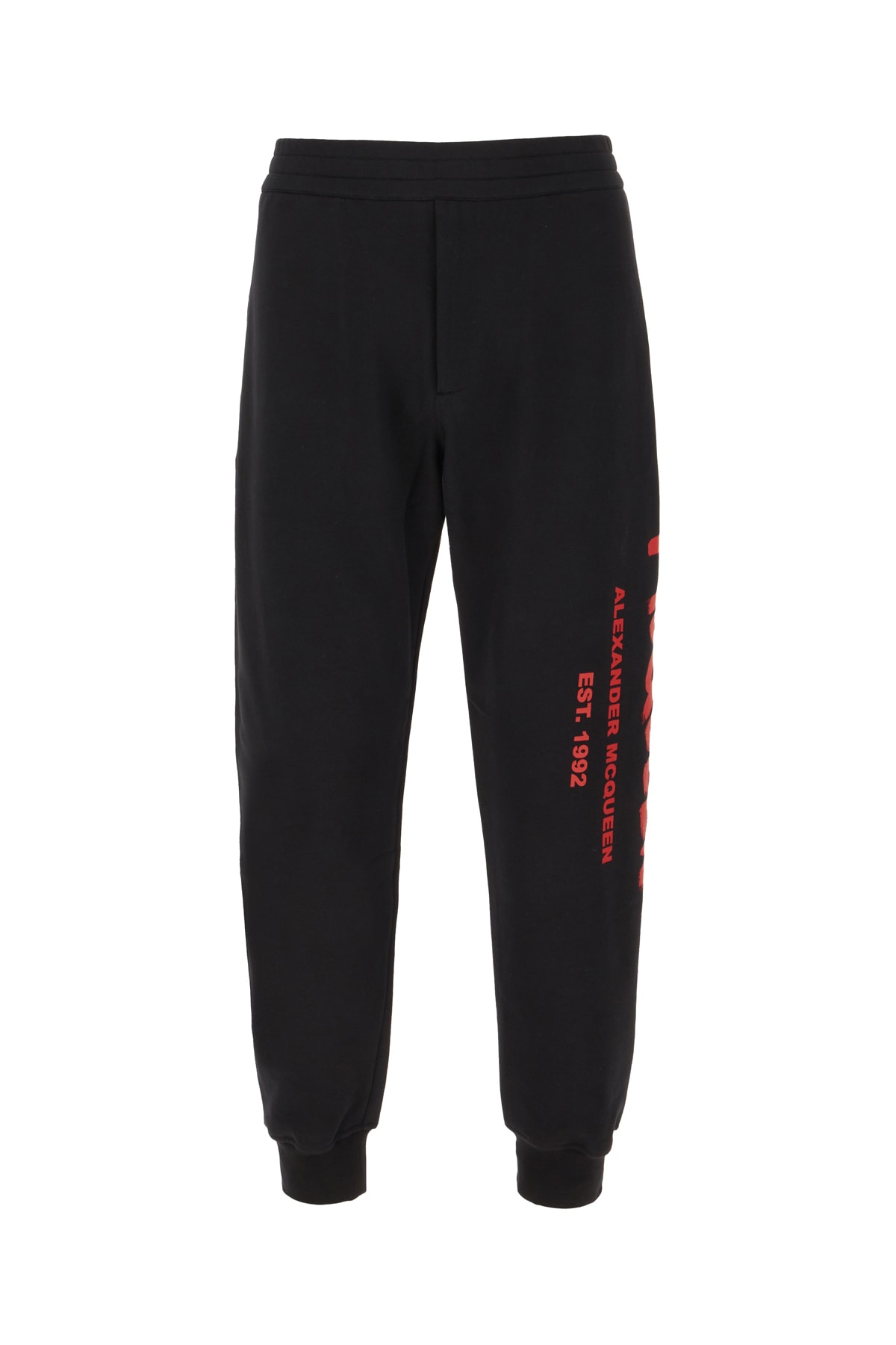 Alexander Mcqueen Black Cotton Joggers In Black Lust Red