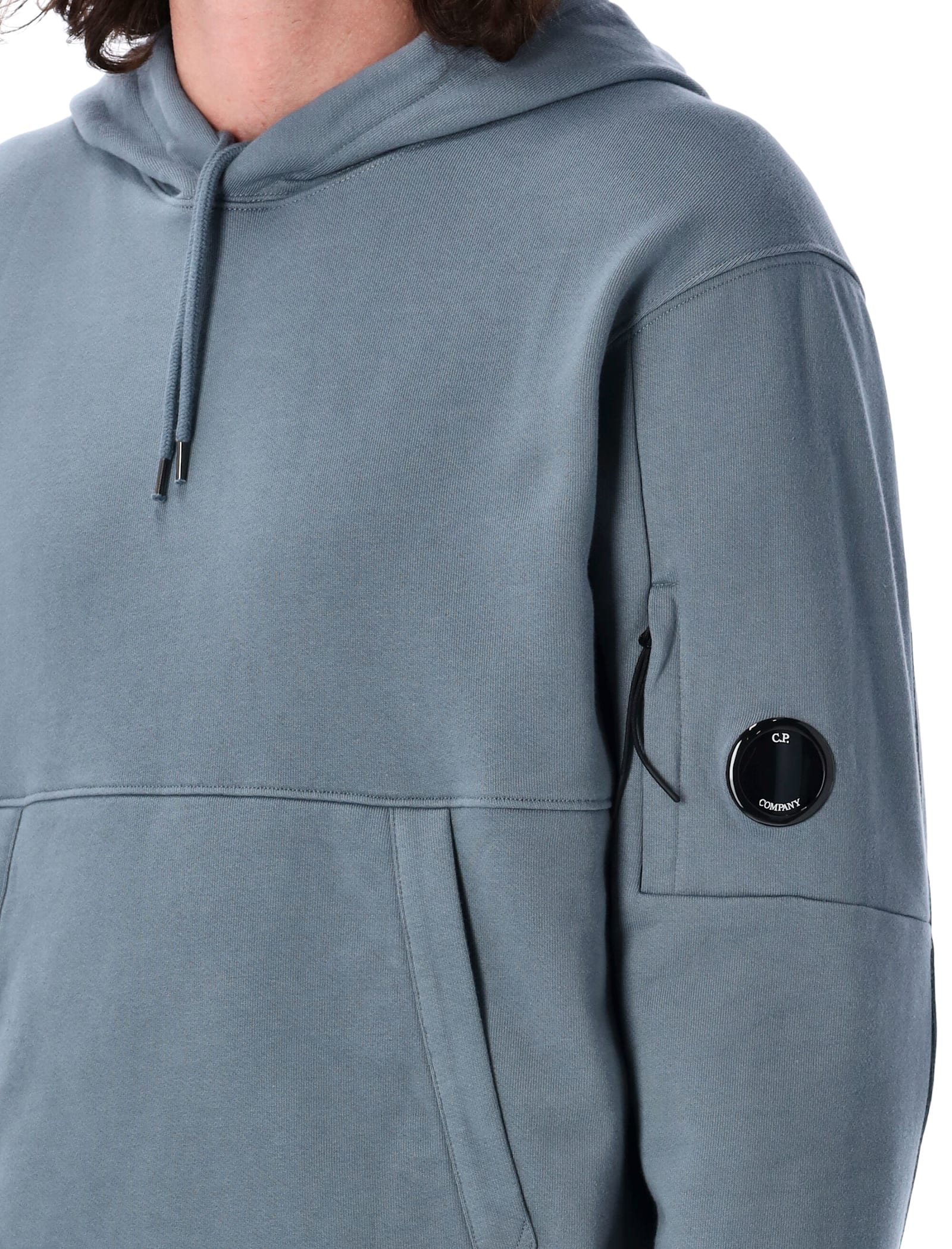 C.p. Company C.p.company Diagonal Raised Fleece Lens Hooded Sweatshirt In Stormy Weather