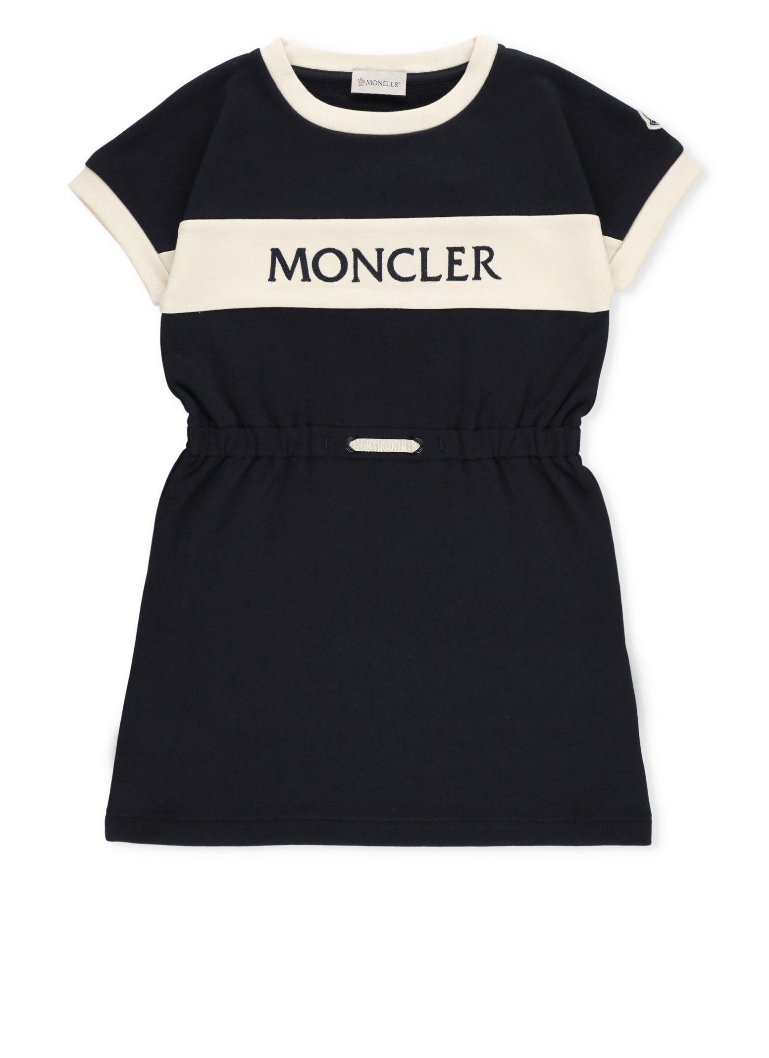 Shop Moncler Cotton Dress With Logo In Blue