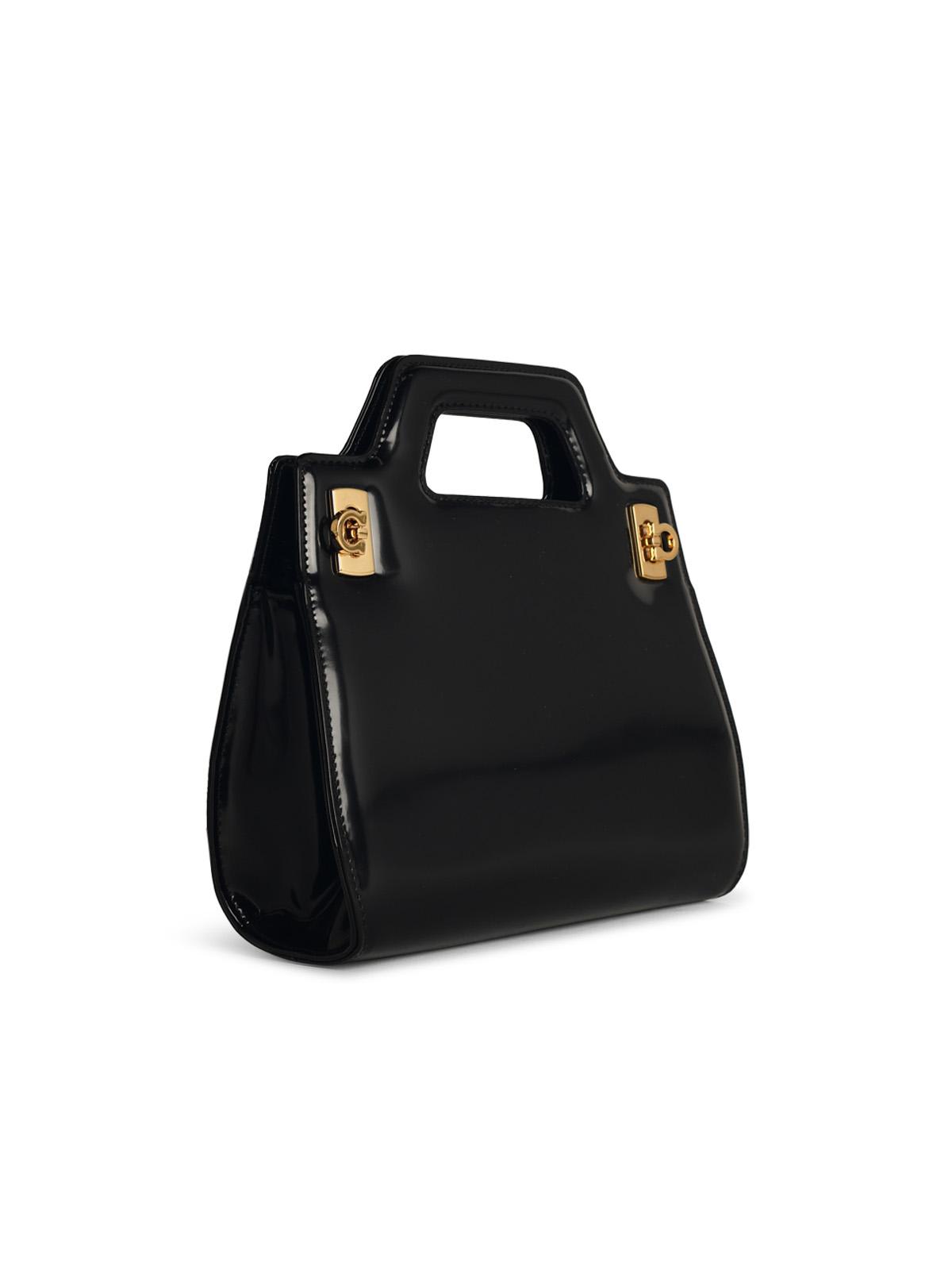 Shop Ferragamo Wanda Black Shiny Leather Bag