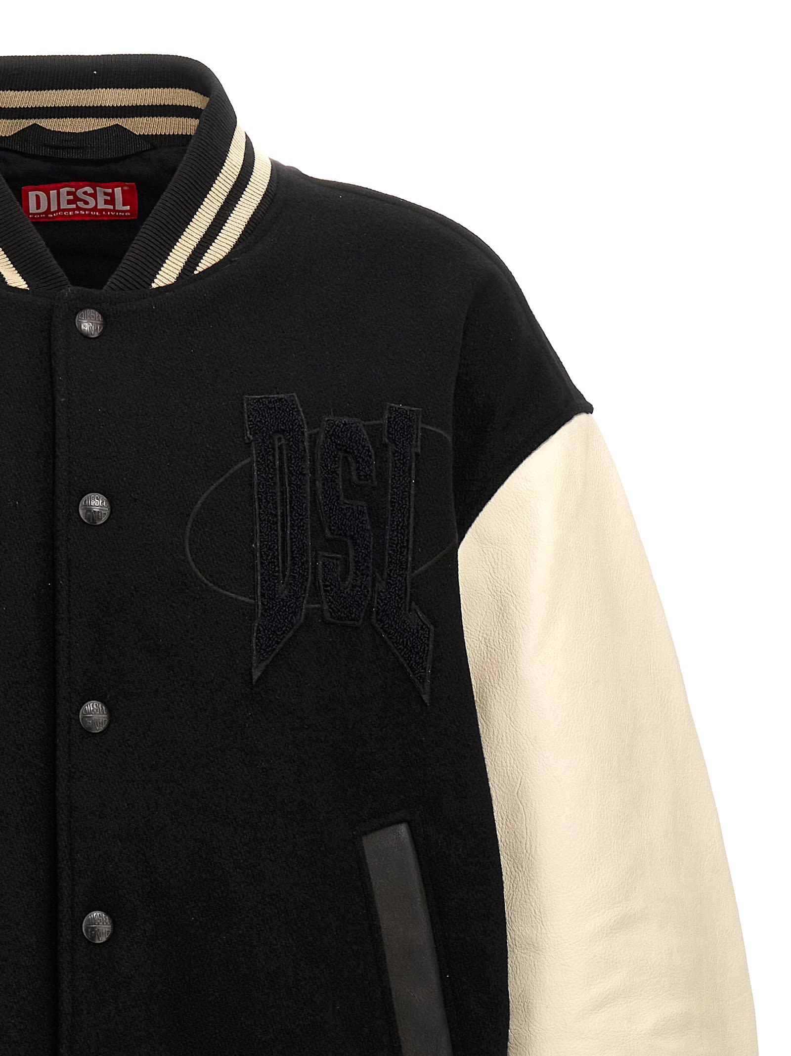 Shop Diesel L-nyman Bomber Jacket In White/black