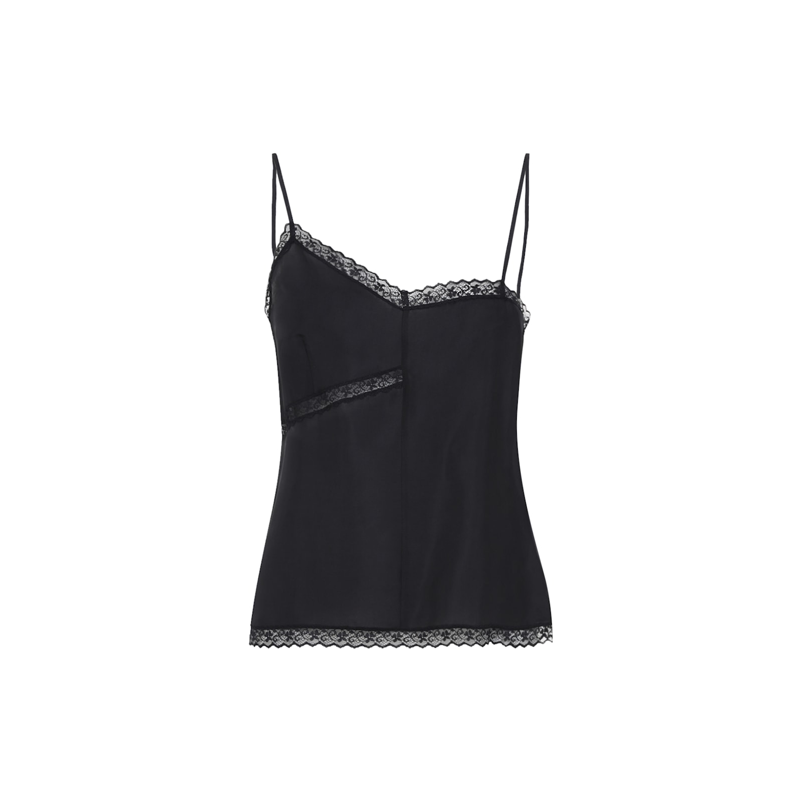 Mm6 Maison Margiela Lace-trimmed Asymmetric Silk Top In Black