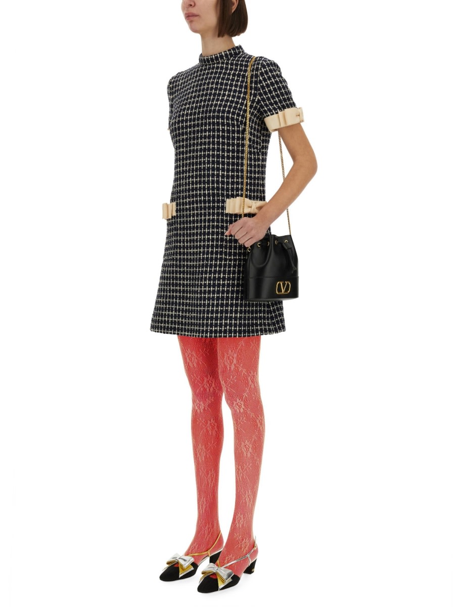 Valentino Garavani Embroidered Damier Light Tweed Short Dress