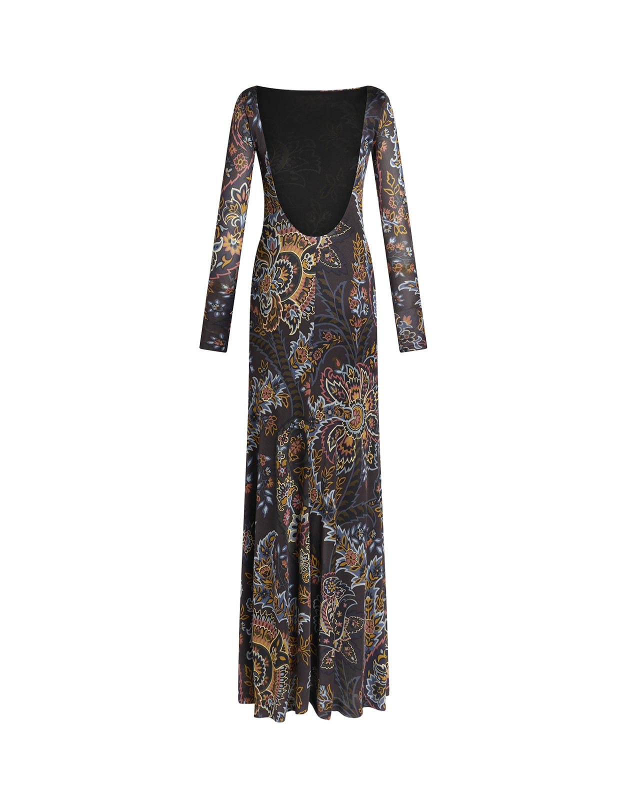 Shop Etro Black Jersey Long Dress With Paisley Print